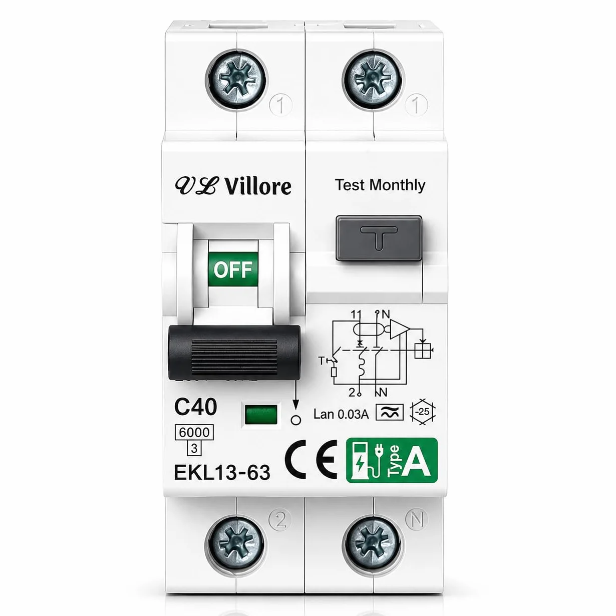 Interruptor diferencial superinmunizado Clase A -RCBO diferencial con magnetotérmico incorporado- SI, con protección sobrecorriente y fugas (40A, 2P, 30mA)