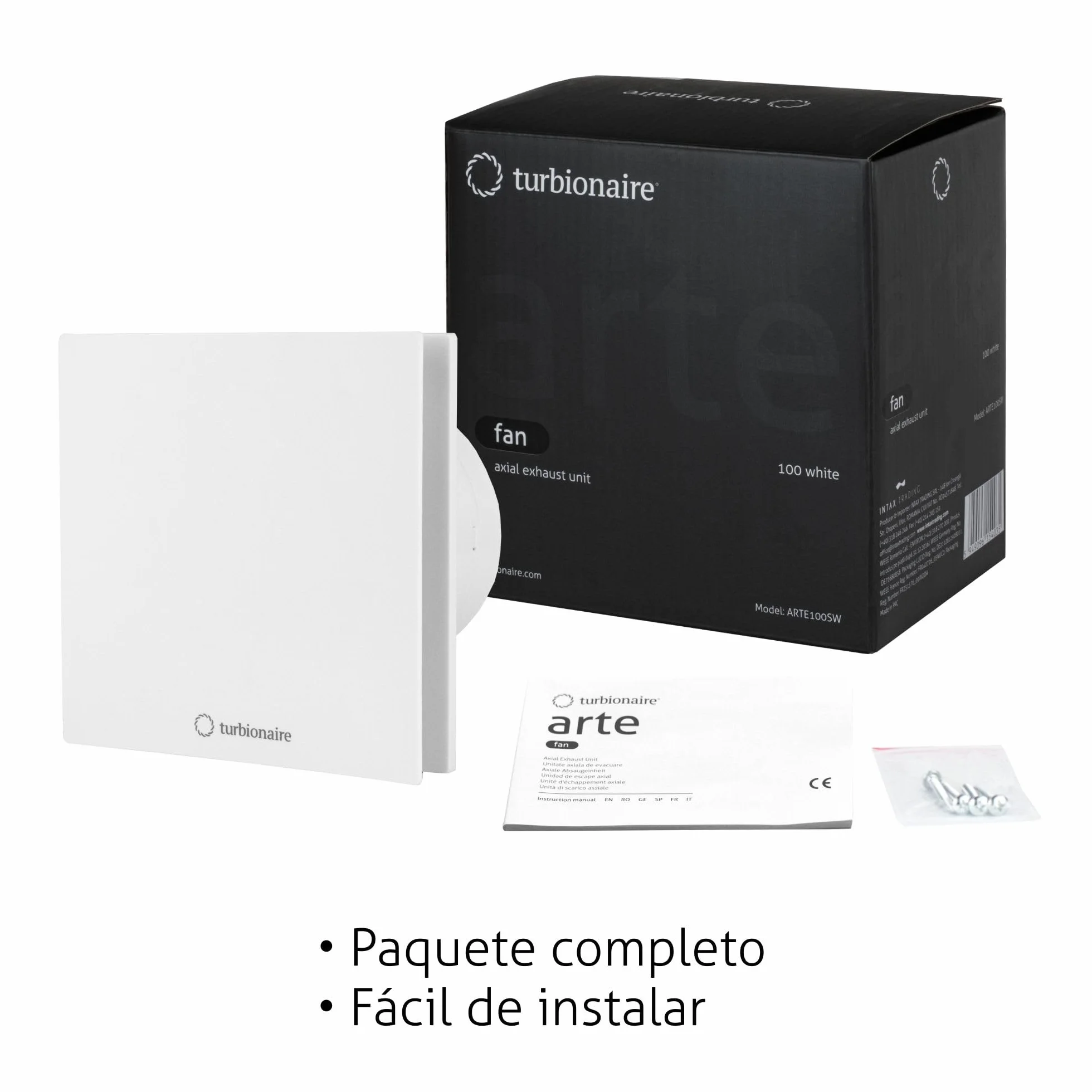Turbionaire Arte 100 SW Extractor de Baño 100 mm Blanco IPX4 Aspiración Perimetral