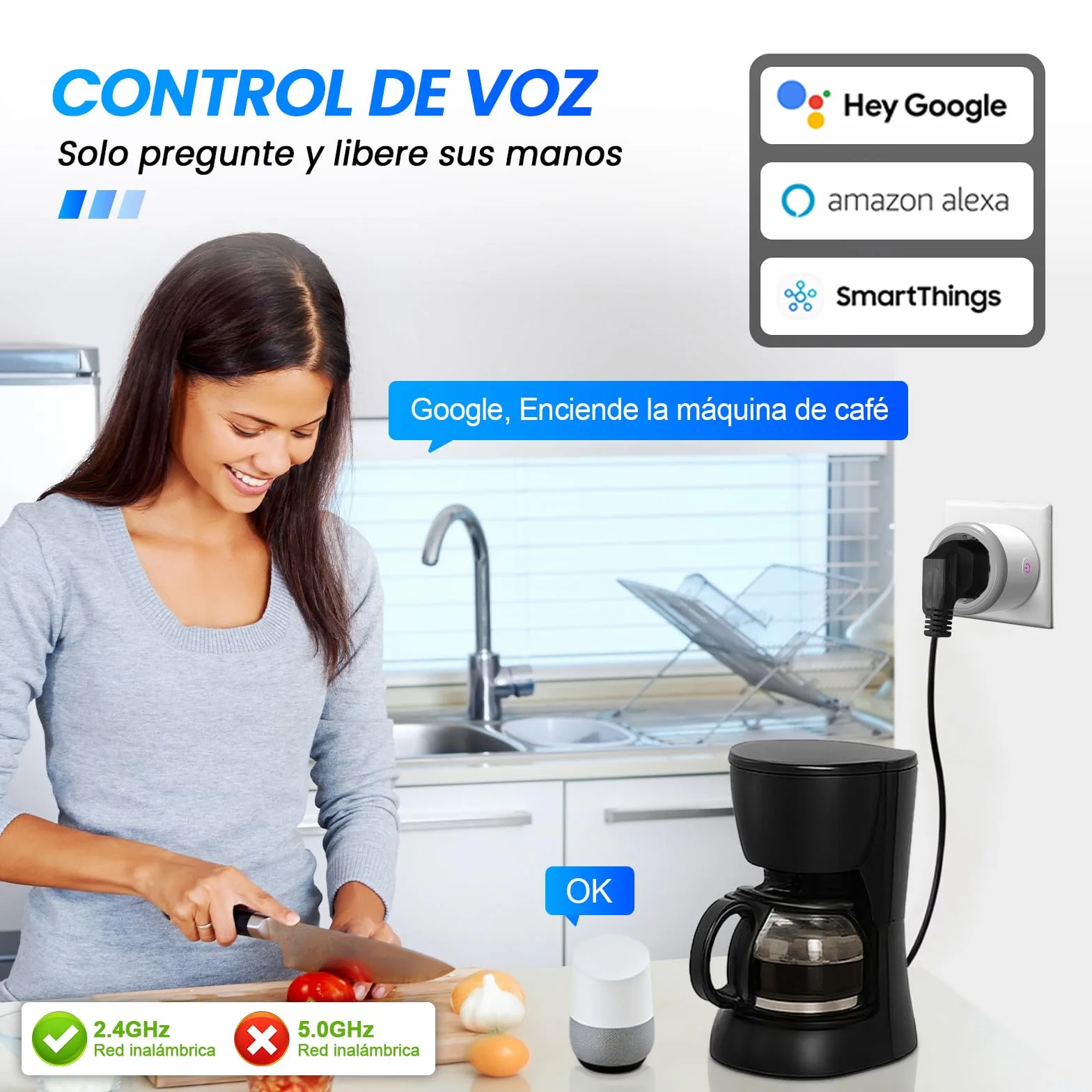 Enchufe Inteligente WiFi 16A Monitor de Energía Control Remoto Tuya Smart Life Alexa Google Home 2,4 GHz 4 Paquete Blanco Roto