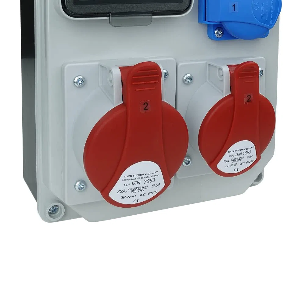 Distribuidor de corriente HL-S 32 A, 16 A, 2 x 230 V, distribuidor de corriente para obras de construcción, distribuidor de pared, doctorvolt 5361