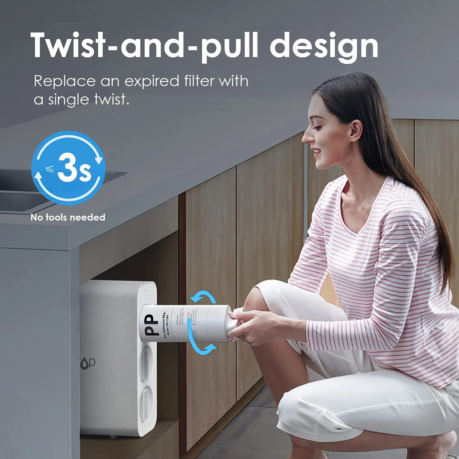 Waterdrop TSPP Filtro de Agua de Sedimentos bajo el Fregadero, Recambio TSU-W Sistema de Filtración de Agua de 3 Etapas por Ultrafiltración, 1 pack