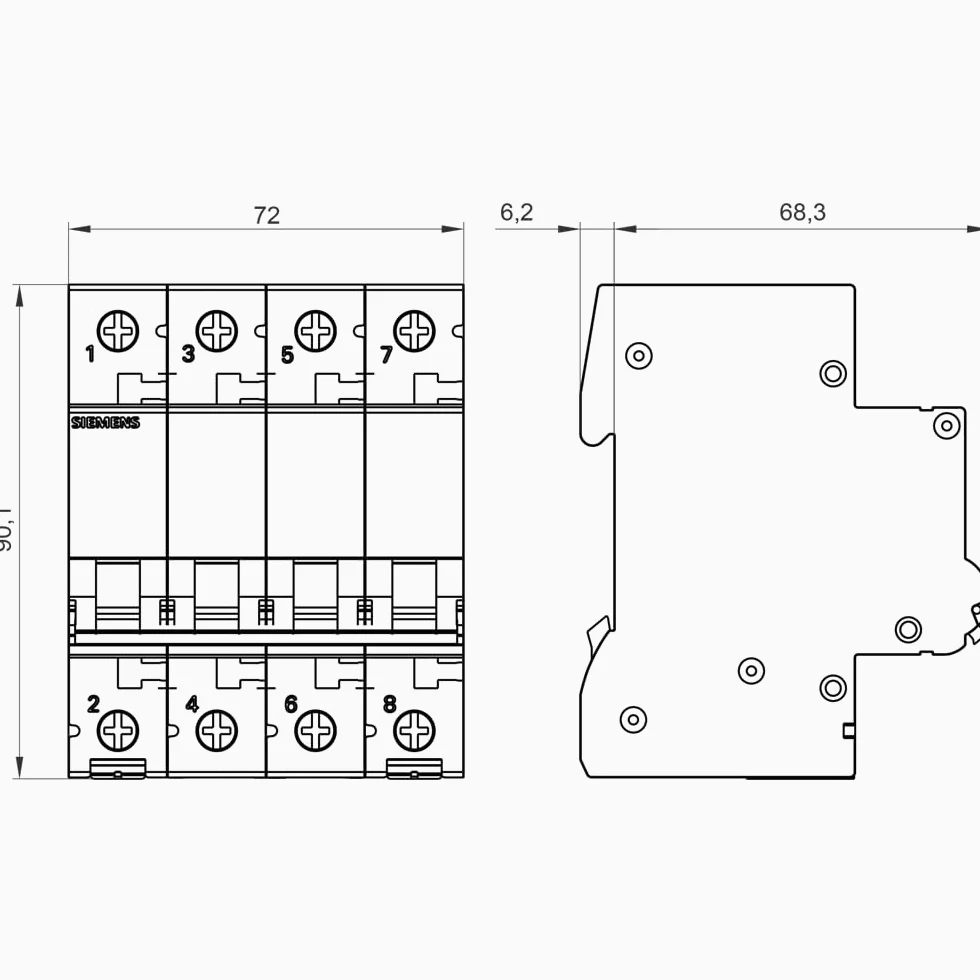 SIEMENS Ingenuity for life - 5SL64207 Interruptor automático magnetotérmico 4P 20A Curva C 6kA 400V