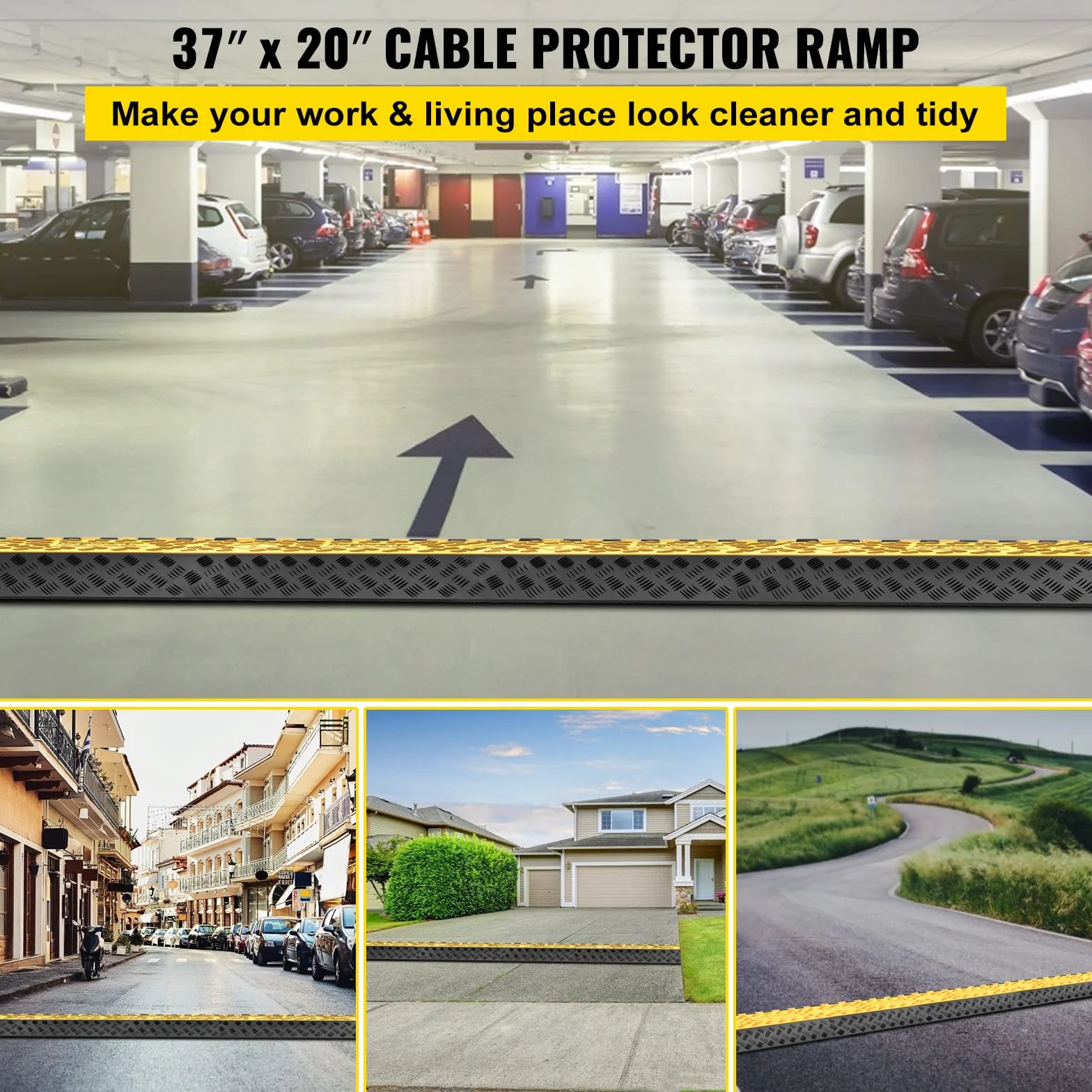 Happybuy 20T Pasacables de Suelo Pasacables de Suelo para Cable de 3 Canales 900 * 580 * 75MM Protector de Cable Cubierta Protectora Cable Cover (20T)