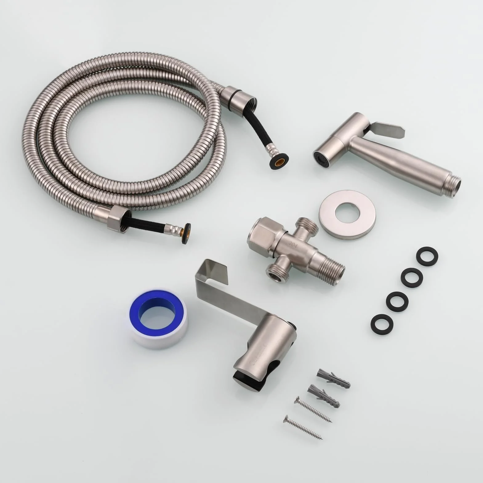 Tecmolog Ducha Bidet Acero Inoxidable, Grifo Portatil WC Kit con Soporte Adaptador Manguera 1.2m