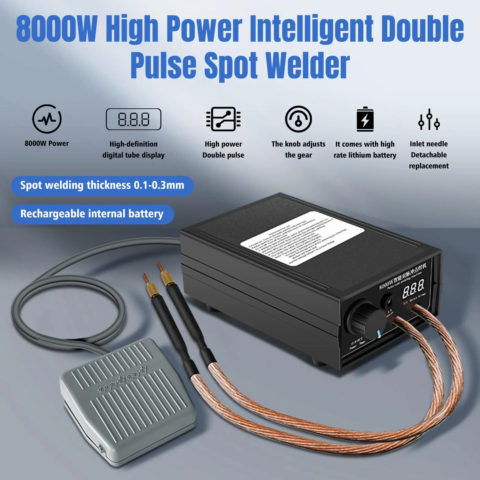 Soldador por Puntos para Baterías 8000W, Soldador Puntos Portátil Hancaner Kit de Bricolaje, Soldador Mano Alto Rendimiento con Banda Níquel, Soldadores Ajustables para Máquina Soldadura por Puntos