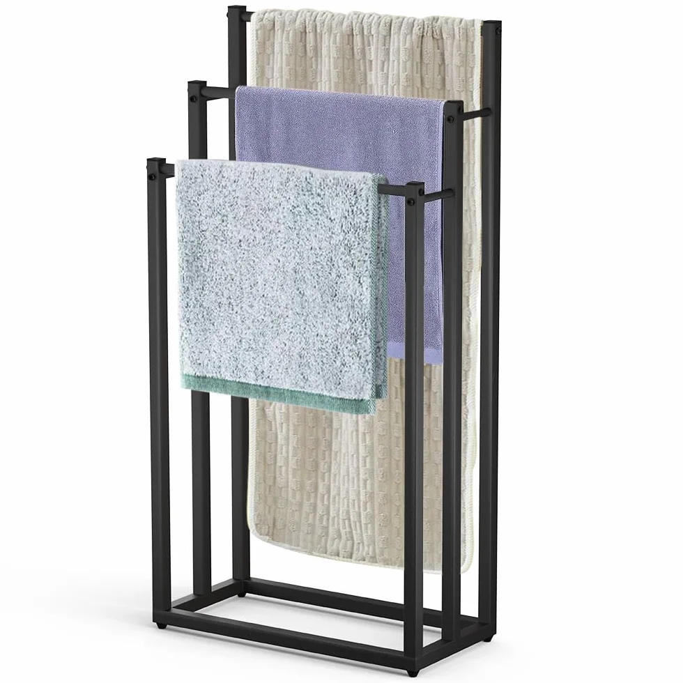 VOUNOT Toallero de Pie 3 Niveles Escalera Metal 45x22x86cm Negro Baño