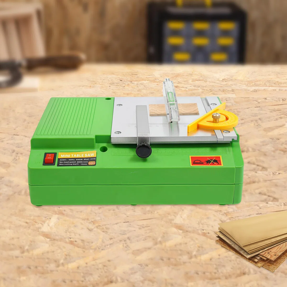 Mini sierra circular de mesa 480 W - Sierra de mesa eléctrica con 8800 RPM - Para madera, metal y plástico - Plato de mesa multifuncional para cortar, pulir y grabar - Diseño portátil para
