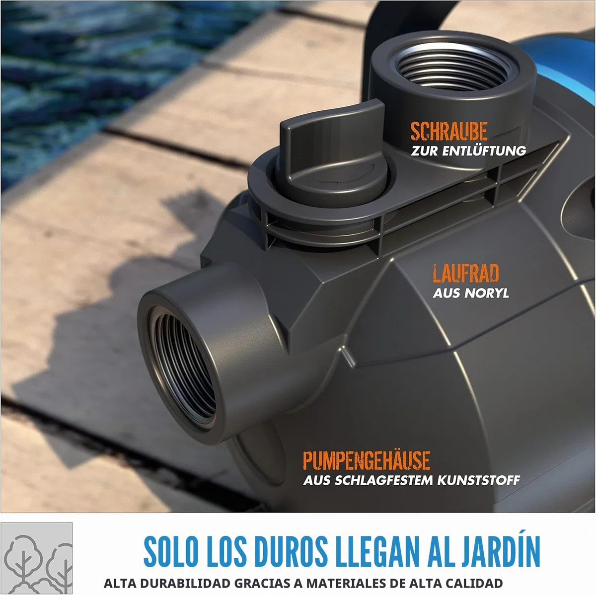 Güde Bomba de jardín GP 6035 (600 W, caudal máx. 3200 l/h, altura de aspiración hasta 7 m, rosca de conexión de 1" IG, bomba jet para riego de jardín)