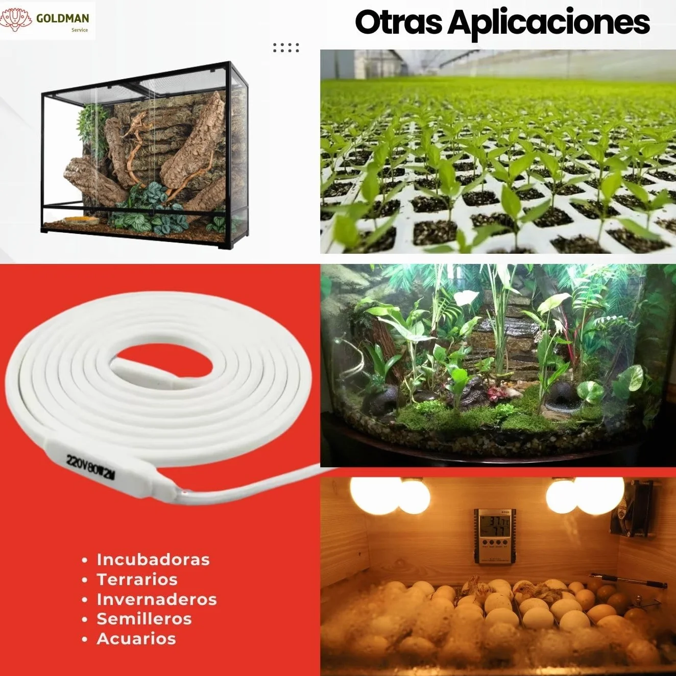 GOLDMAN SERVICE | Cable Calefactor Resistencia Bipolar de Silicona Anti Congelación Tuberías | 4 Metros, 60 Vatios | Incubadoras, Acuarios, Reptiles, Invernaderos, Fermentación (4 m | 60W)