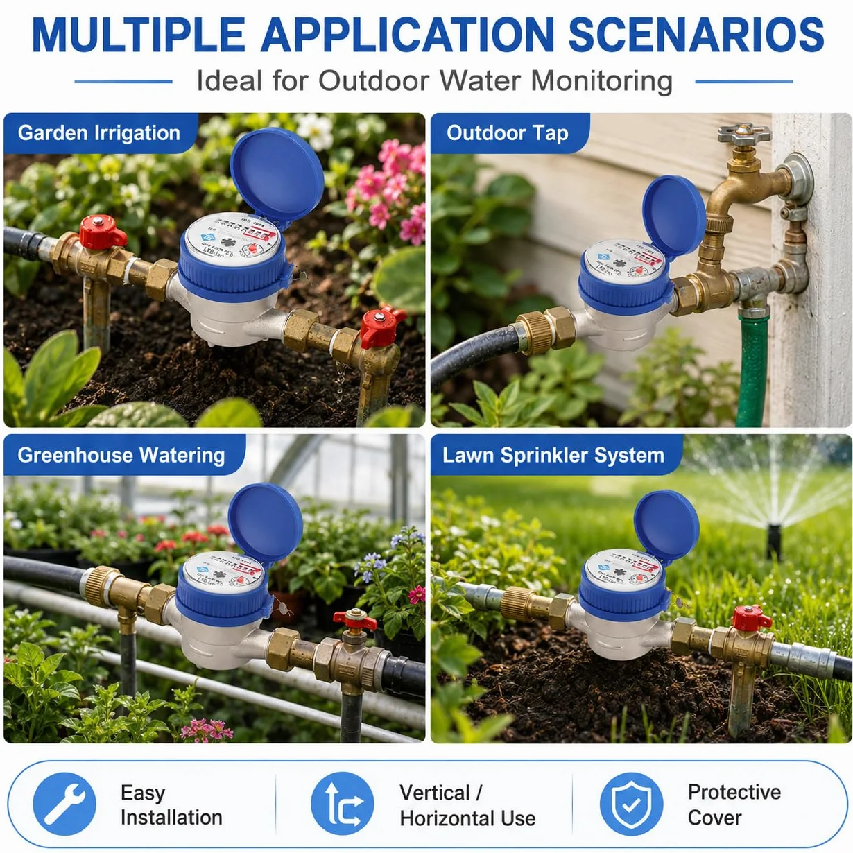 1/2" Contador De Agua Fría, Medidor De Agua Mecánico para Casa Y Jardín, Medidor De Flujo De Agua Mecánico Doméstico Medidor De Consumo De Agua Caudalimetro Agua con Accesorios De Montaje
