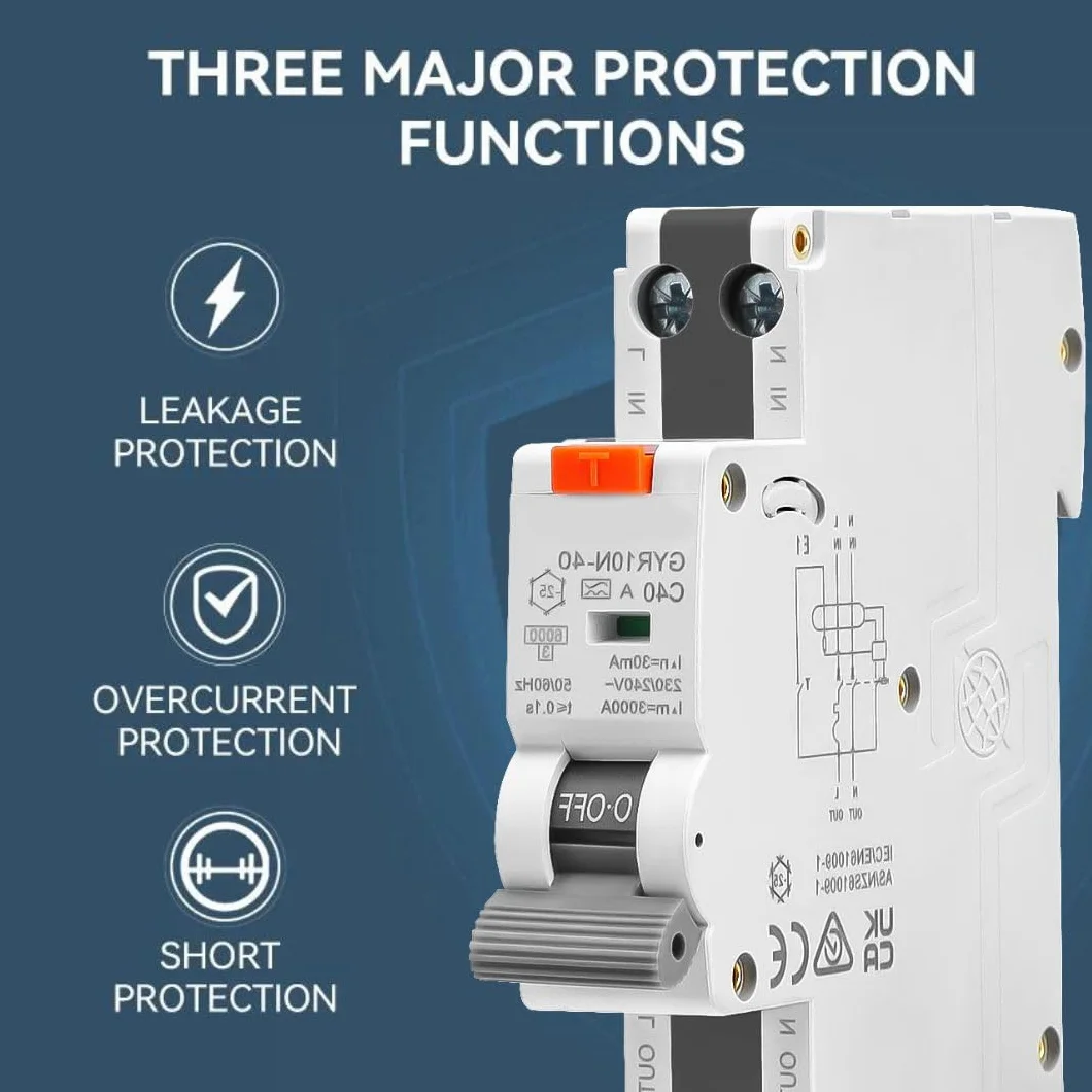 Interruptor diferencial superinmunizado Clase A, con protección sobrecorriente y fugas. RCBO espacio reducido. (40A, 2P, 30mA)