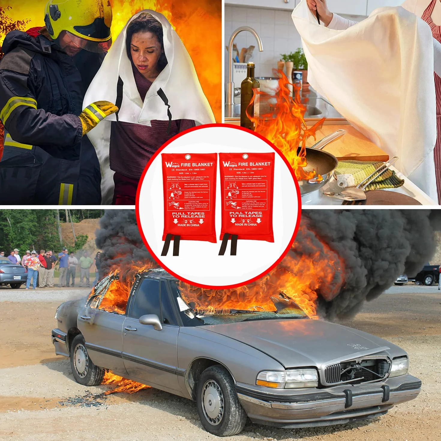 Manta ignífuga de Fibra de Vidrio de Emergencia 1mx1m para Cocina, Chimenea, Soldadura