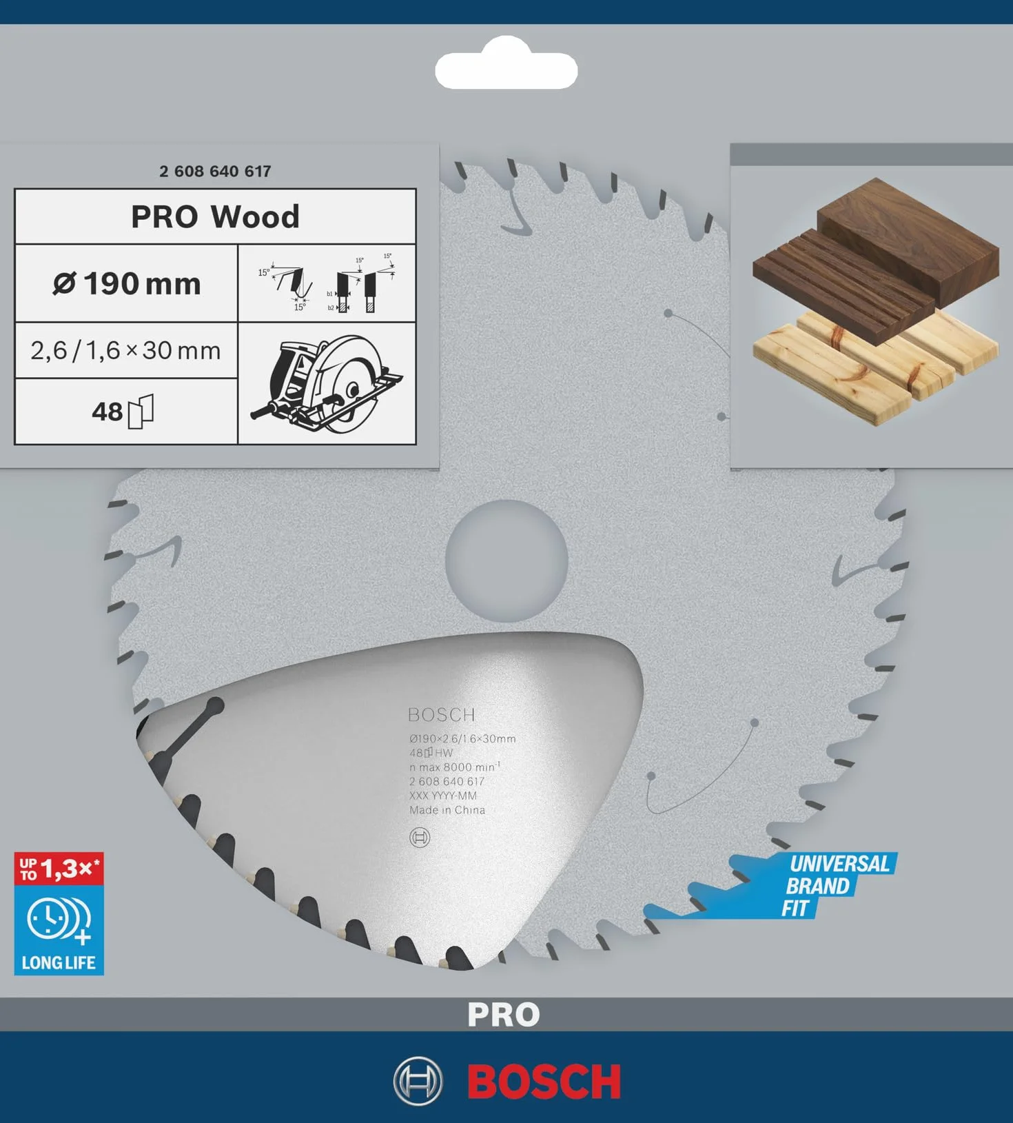Bosch Professional 2 608 640 617 - Hoja de sierra circular Optiline Wood - 190 x 30 x 2,6 mm, 48 (pack de 1), Gris