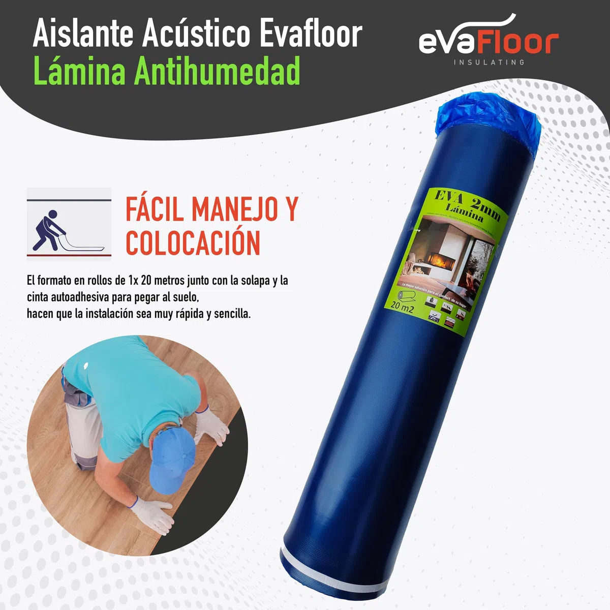 Aislante Suelo Laminado 1x20 metros | Base Aislante Suelo Laminado Antihumedad | Fabricado con base de Eva 2mm + Lámina Antihumedad | Incluye Adhesivo