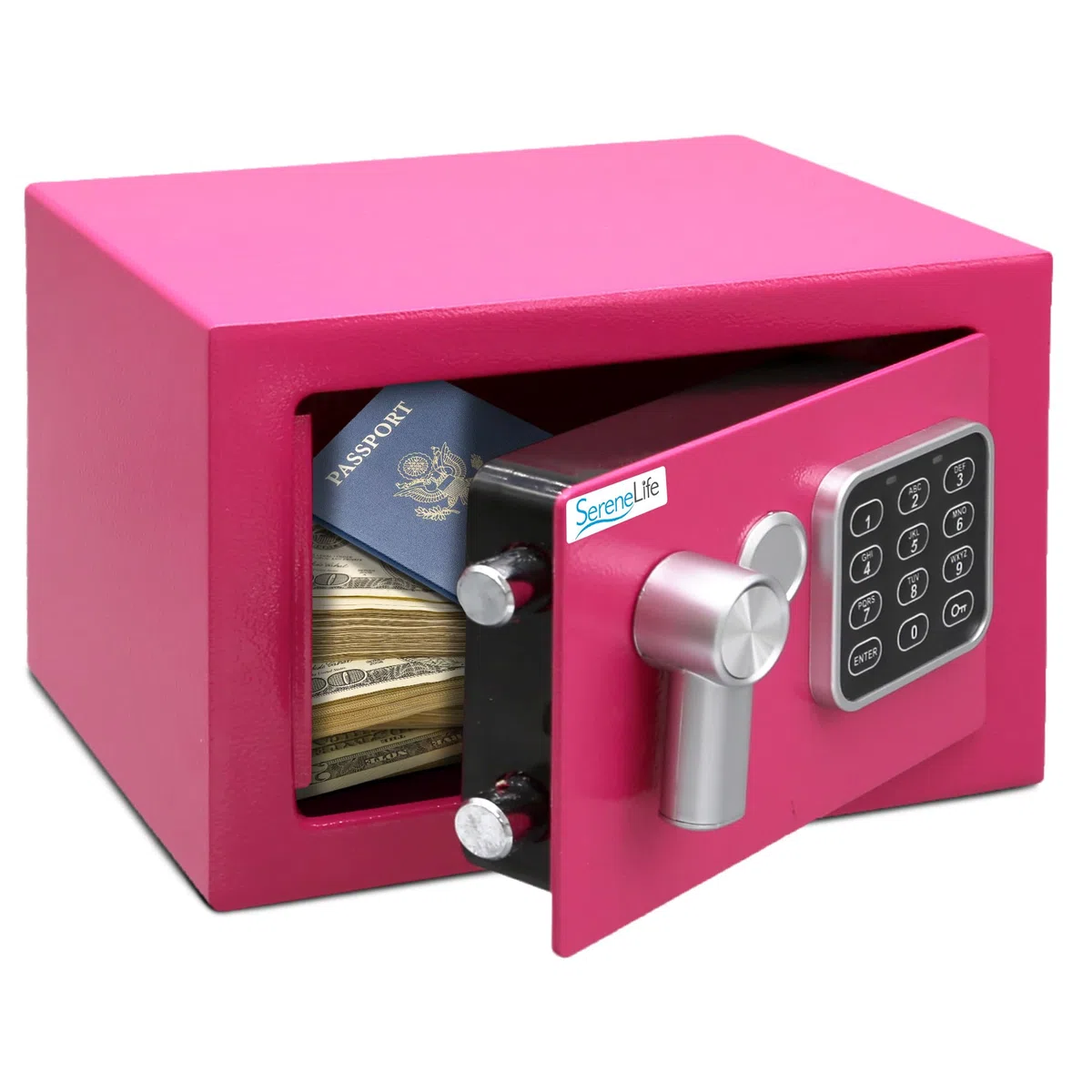 SereneLife, caja fuerte digital, De acero premium, Almacenamiento seguro para efectivo, Armas, Joyas, Ideal para hoteles, Gabinetes y uso domestico, Acceso electronico y mecanico, 2 llaves