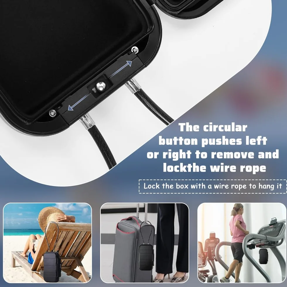 Caja Fuerte Pequeña Portátil con Cable de Acero, Código Impermeable Antirrobo Ignífuga para Viajes