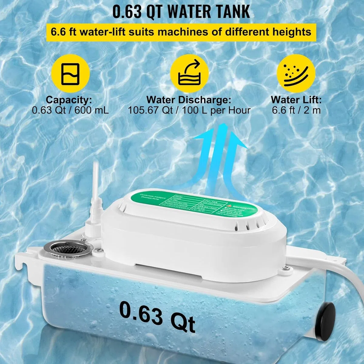 Bomba de Condensado, Bomba de Condensado Automática HVAC con Tanque de 500 Ml, Drenaje de Eliminación de Condensado Bomba de Flujo de 100 L/H, Bomba de Refrigeración por Agua