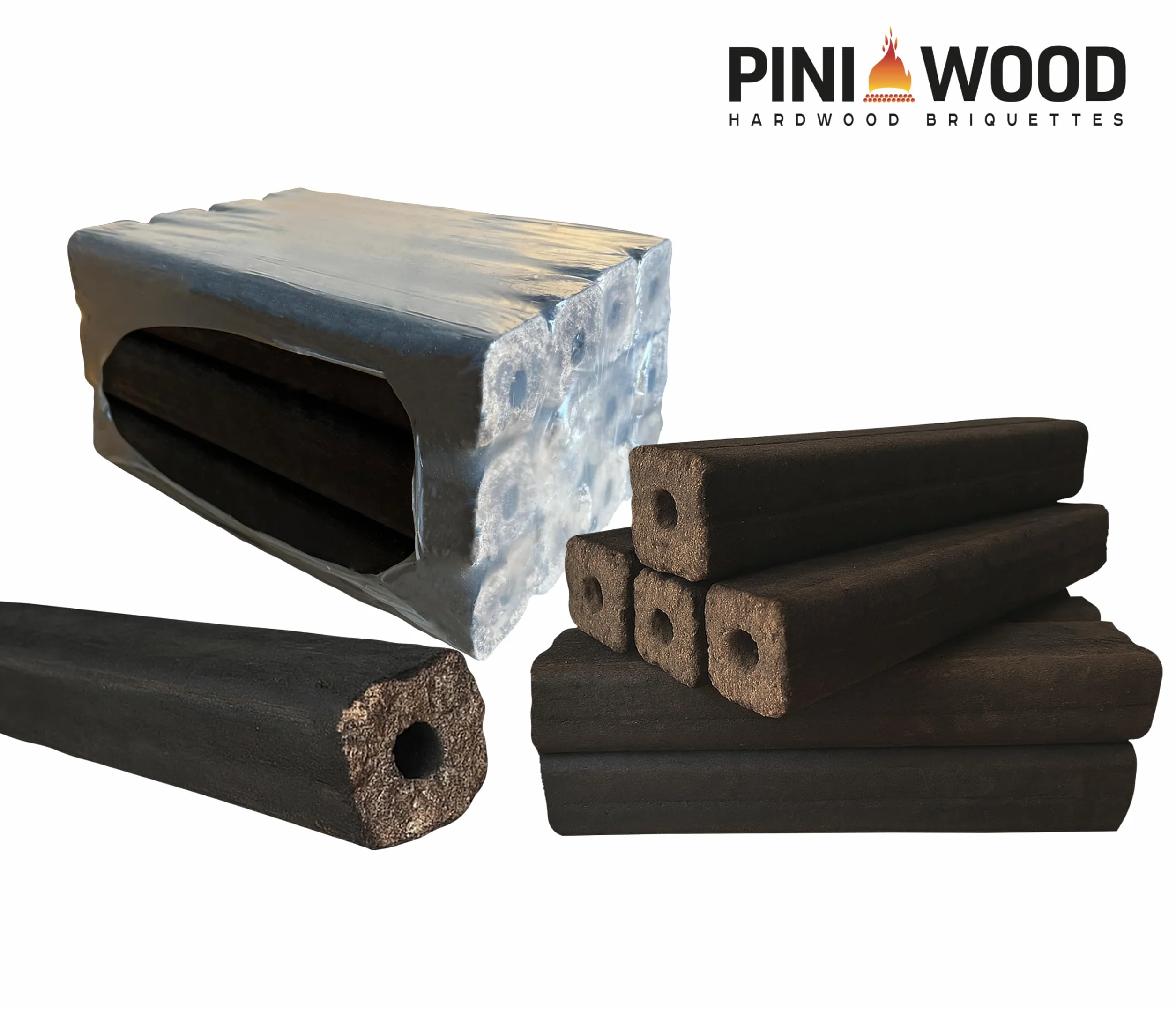 PINI Kay Briquets de roble de 33 cm de largo, cuadrados con orificio de extracción, 10 kg de briquetas de madera dura, leña, briquetas de madera, roble, para chimenea, estufa, fogata, parrilla