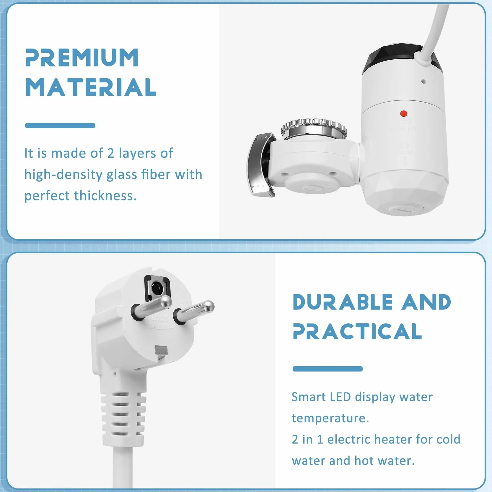 Calentador de Agua Eléctrico con Pantalla de Temperatura para Cocina, Calentamiento Instantáneo Sin Tanque, Enchufe UE