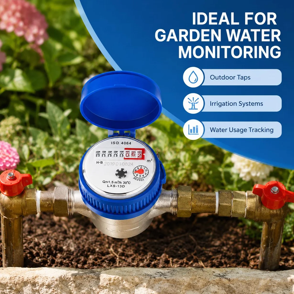 1/2" Contador De Agua Fría, Medidor De Agua Mecánico para Casa Y Jardín, Medidor De Flujo De Agua Mecánico Doméstico Medidor De Consumo De Agua Caudalimetro Agua con Accesorios De Montaje