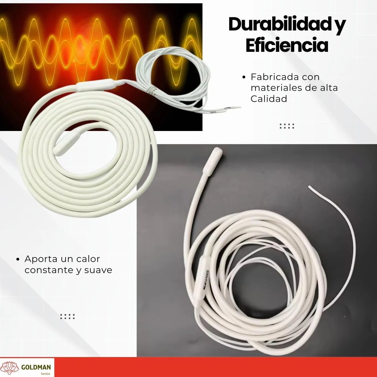 GOLDMAN SERVICE | Cable Calefactor Resistencia Bipolar de Silicona Anti Congelación Tuberías | 4 Metros, 60 Vatios | Incubadoras, Acuarios, Reptiles, Invernaderos, Fermentación (4 m | 60W)