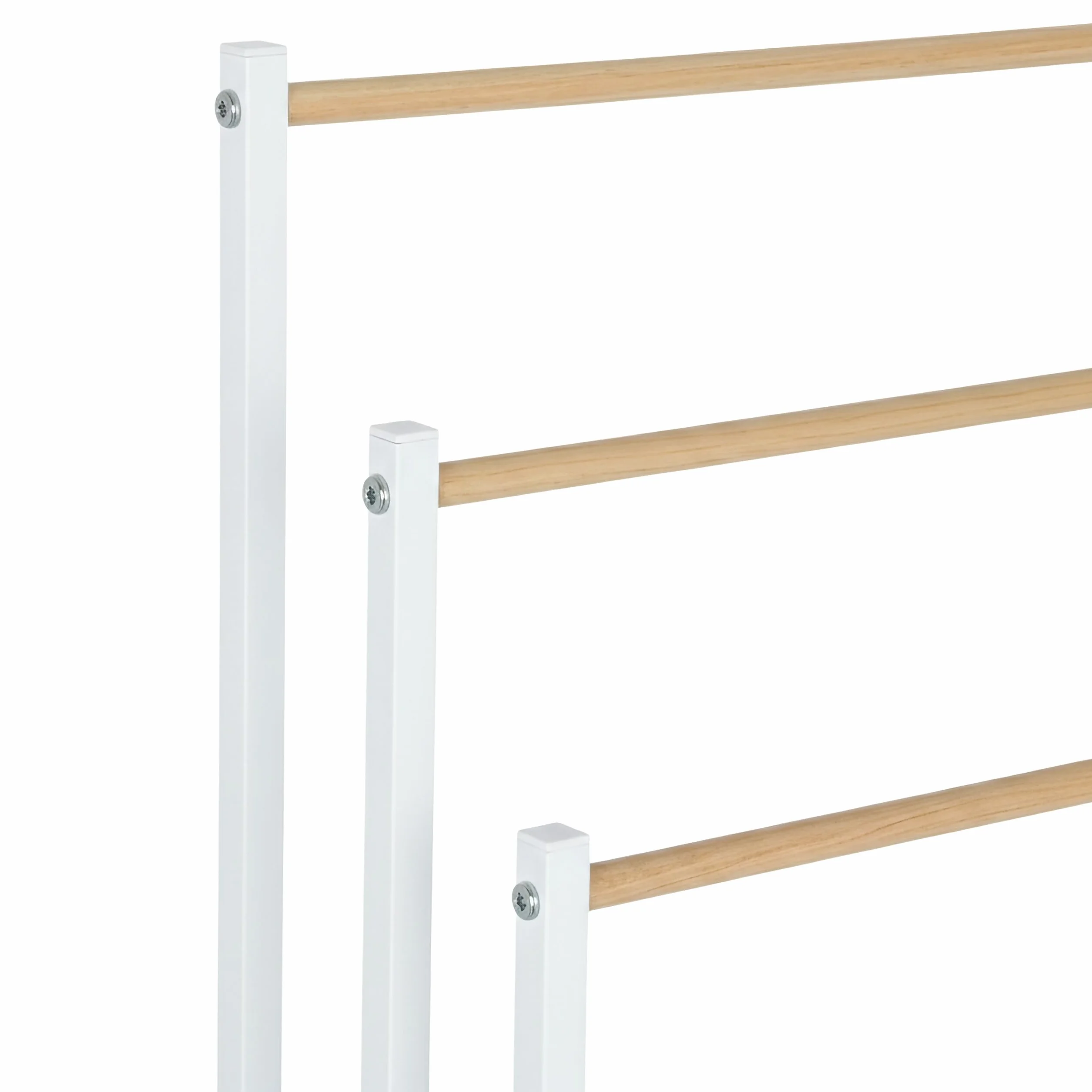 Relaxdays Toallero de Pie, 86x44x21 cm, Portatoallas Metálico, Colgador Toallas, 3 Barras Efecto Madera, Blanco/Natural