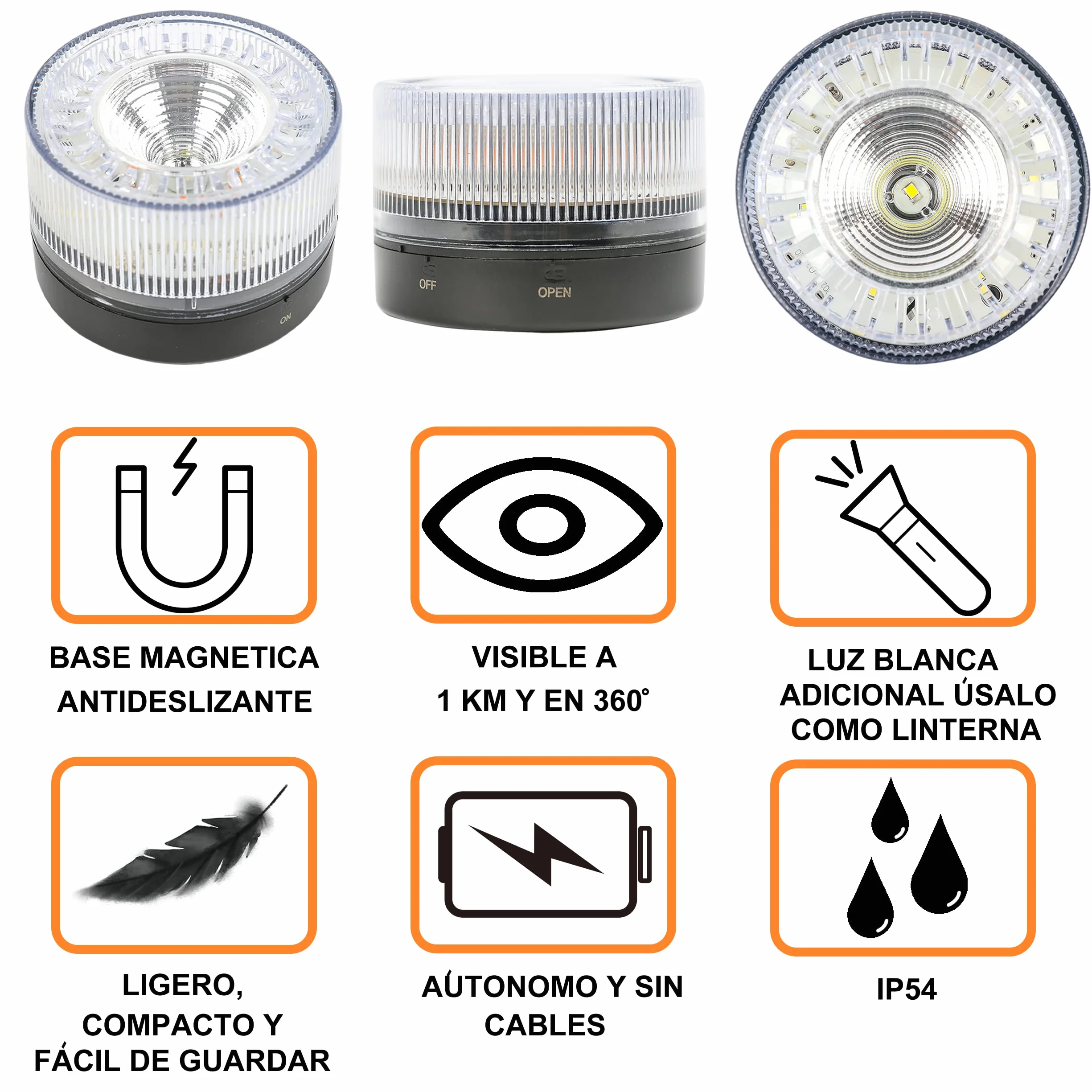 H HANSEL HOME Luz de Emergencia LED v16 IP54 Homologado DGT Base Magnética