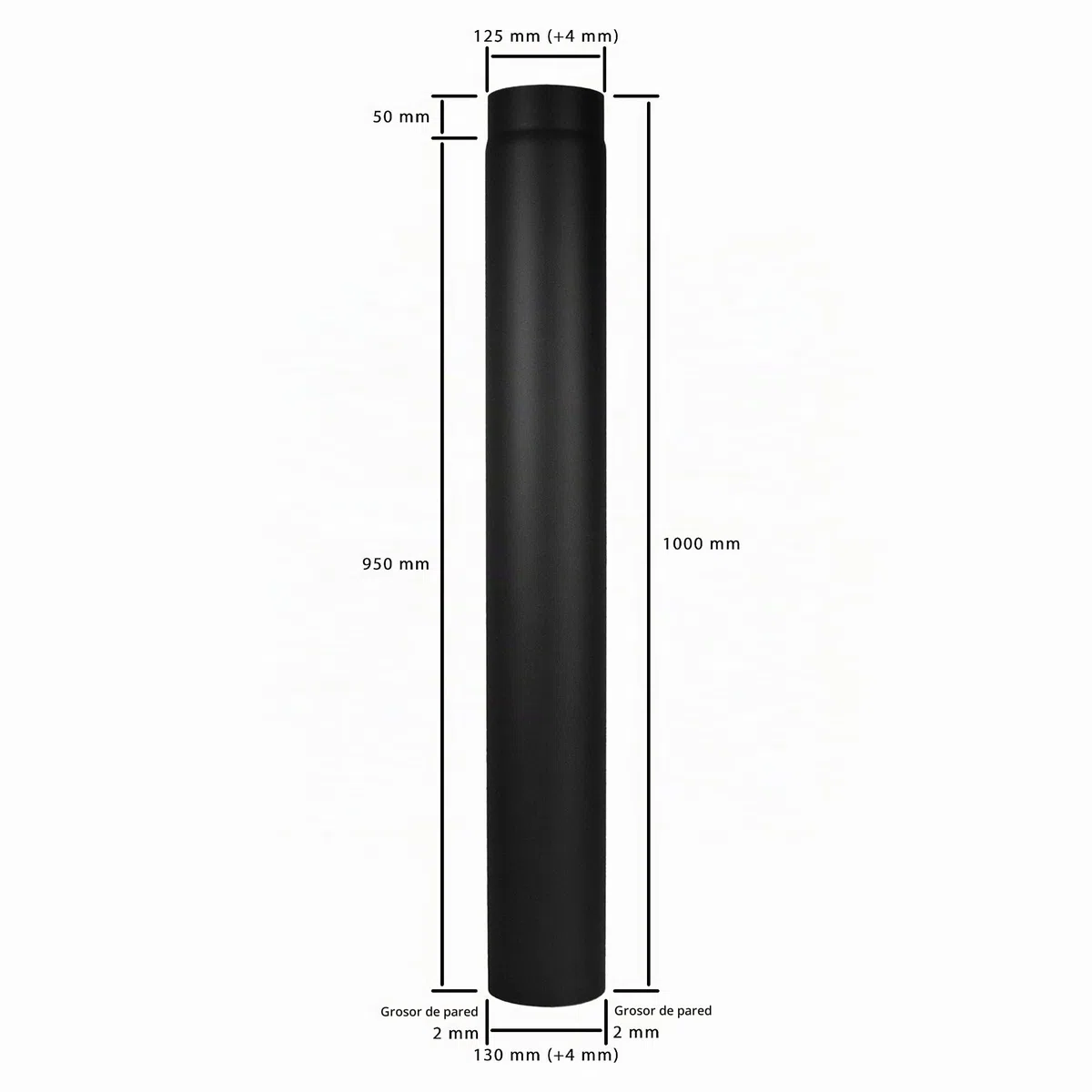 LANZZAS Tubo de estufa de 1000 mm de diámetro DN 130 mm, color: negro. Otros tubos de nuestra gama se pueden encontrar aquí.