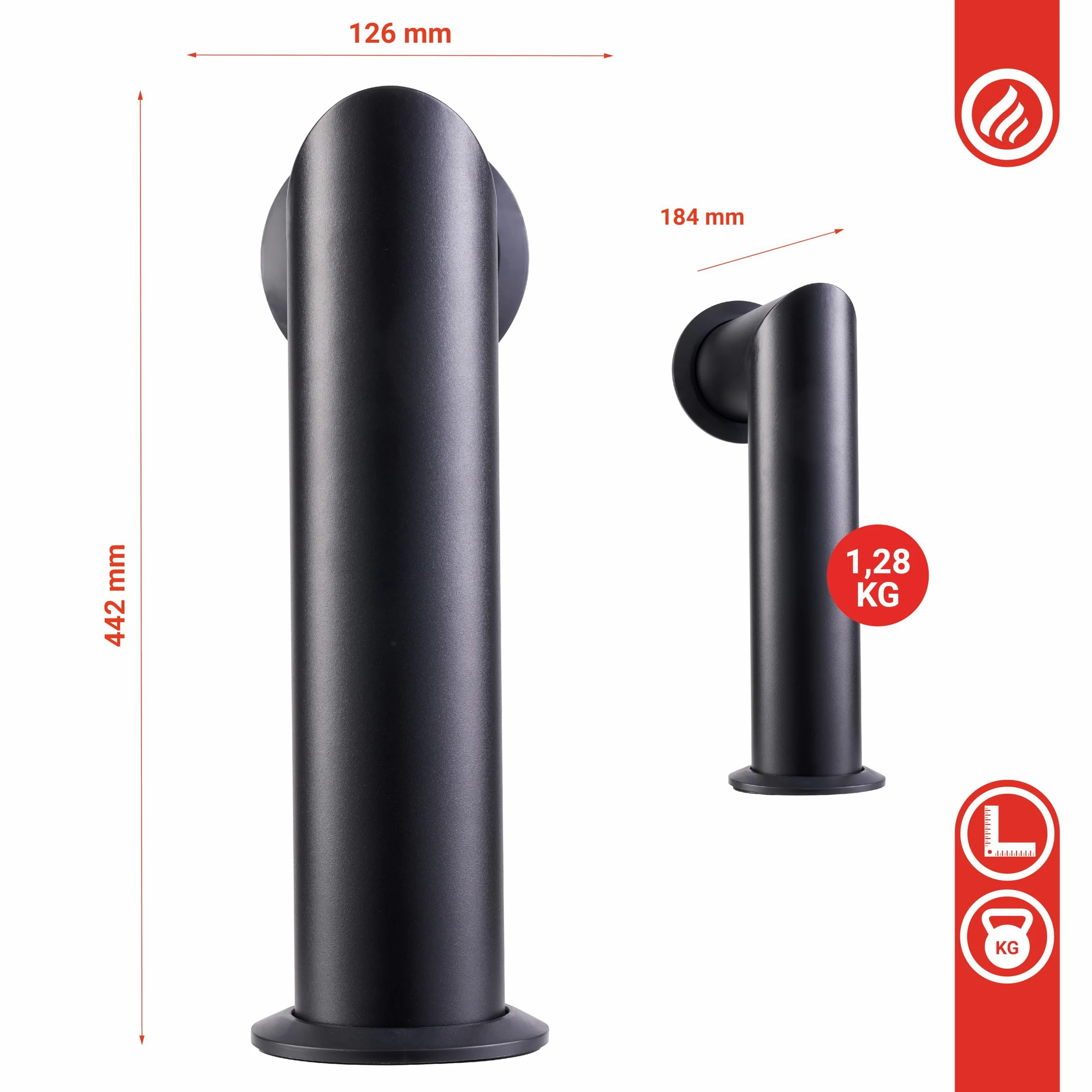 KAMINIO Tubo de Chimenea MAX para chimeneas eléctricas - Reproducción de una Chimenea con Roseta - Incluye Material de Montaje (Negro)