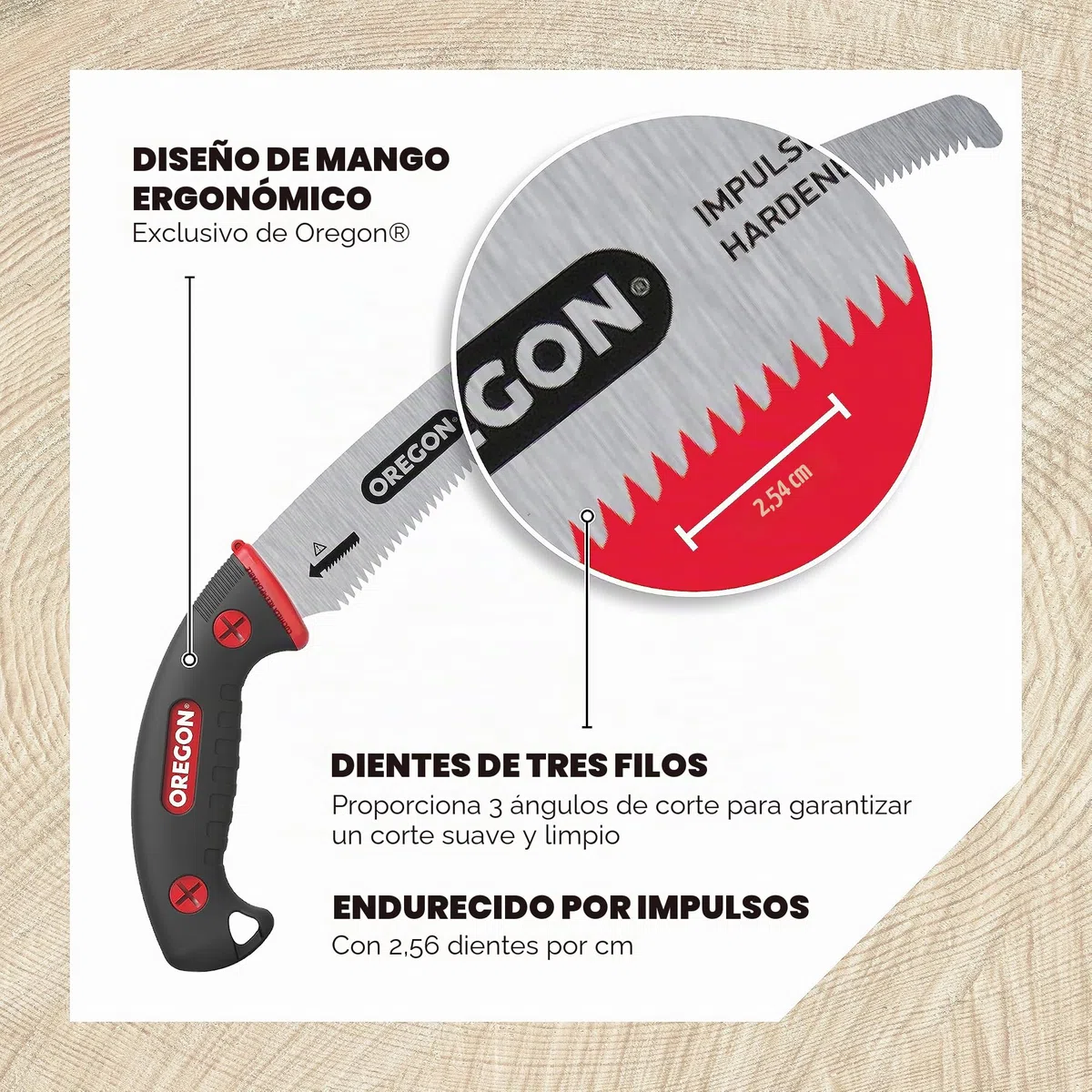 Oregon Sierra Manual Curvada de 13", Acero Japonés Alto en Carbono, Herramienta Inoxidable para Podar, Talar y Cortar, Hoja Curvada con Funda de Seguridad (600136)