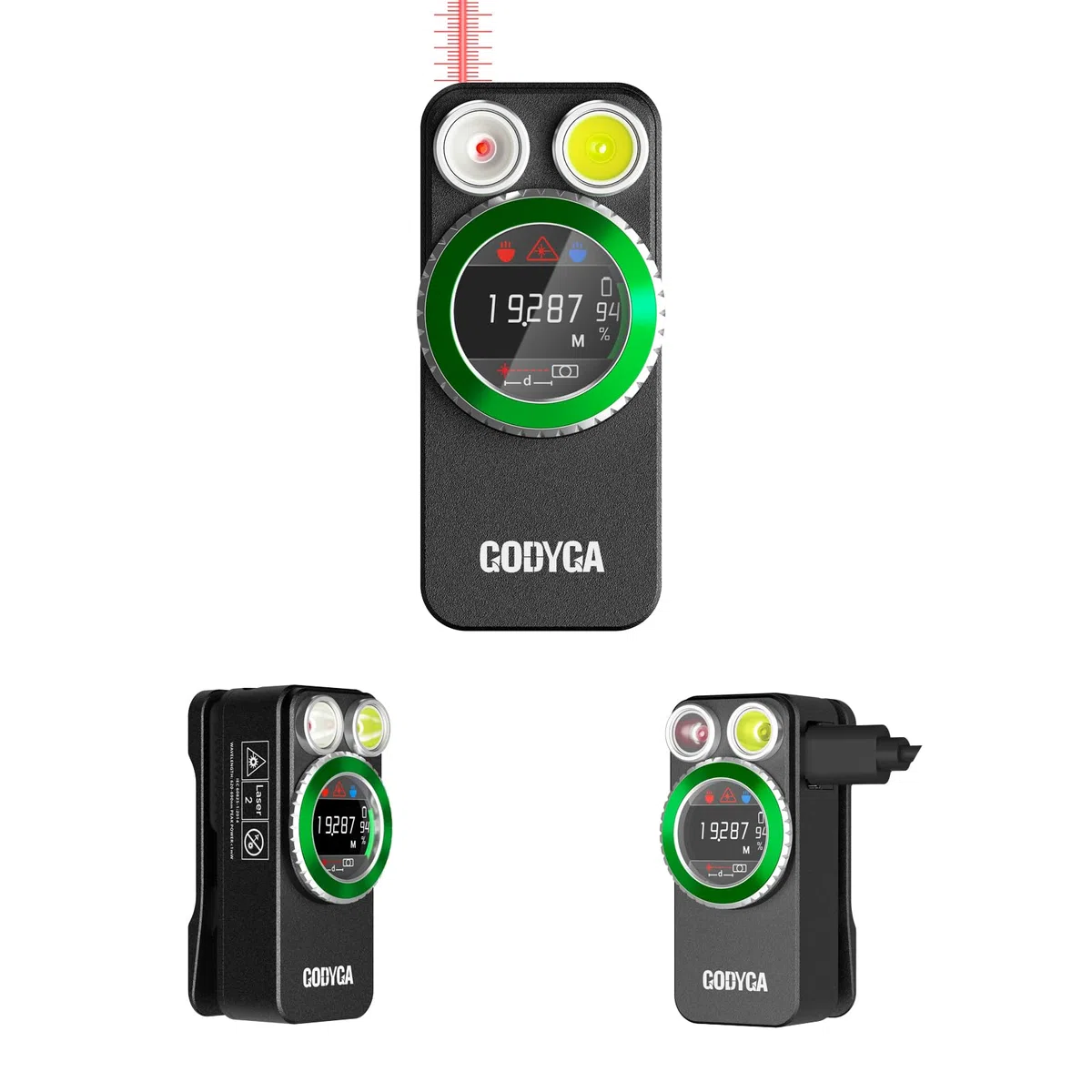 Godyga Linterna LED Recargable 4-en-1 con Medidor de Distancia Láser, Luz Blanca y Roja, Contador de Golpes de Golf, 500 Lúmenes IPX6, Clip Magnético para Outdoor y Uso Diario