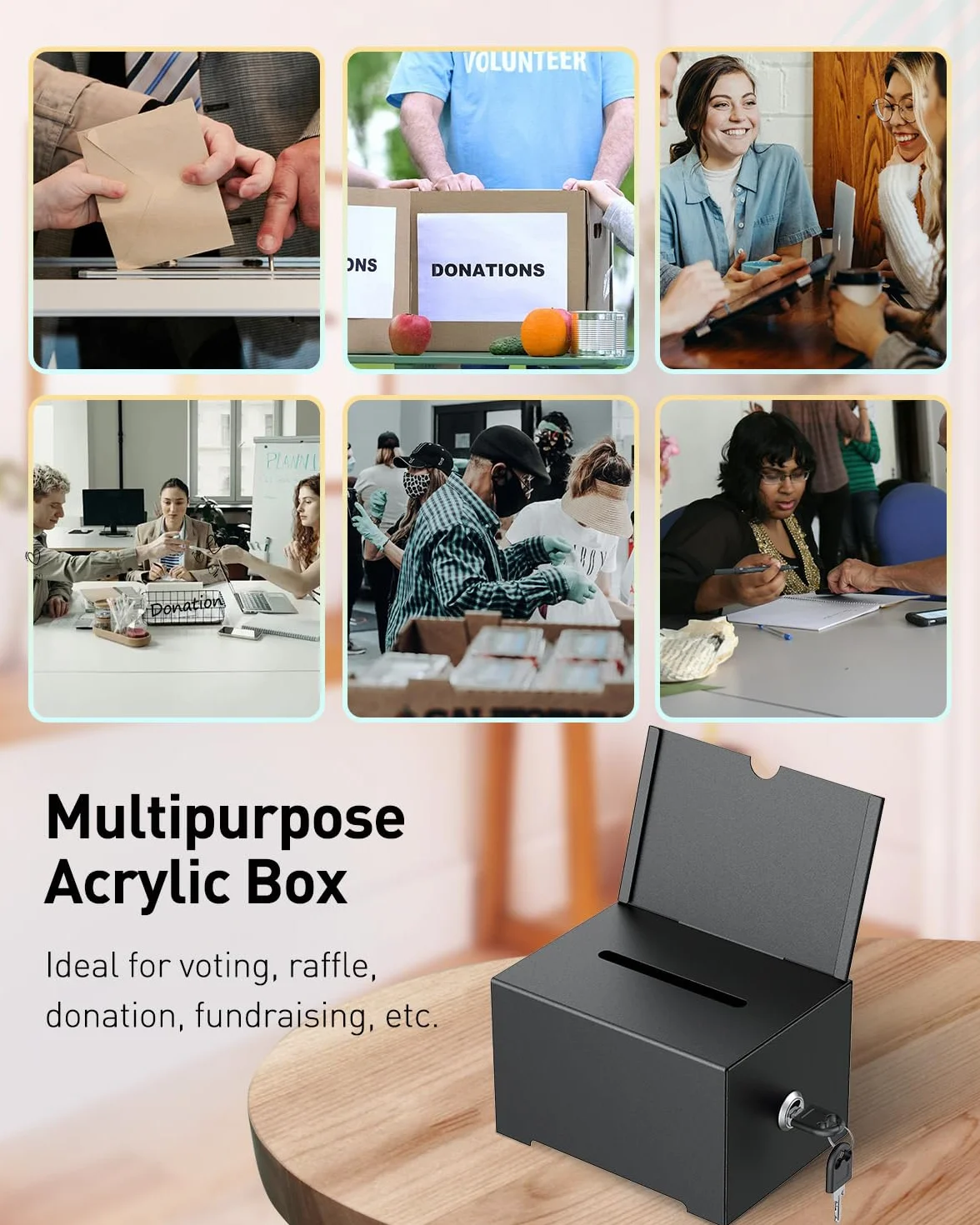 Caja metálica para donativos Uniclife, 2 unidades, urna electoral negra, 16,3 x 11,9 x 10,2 cm