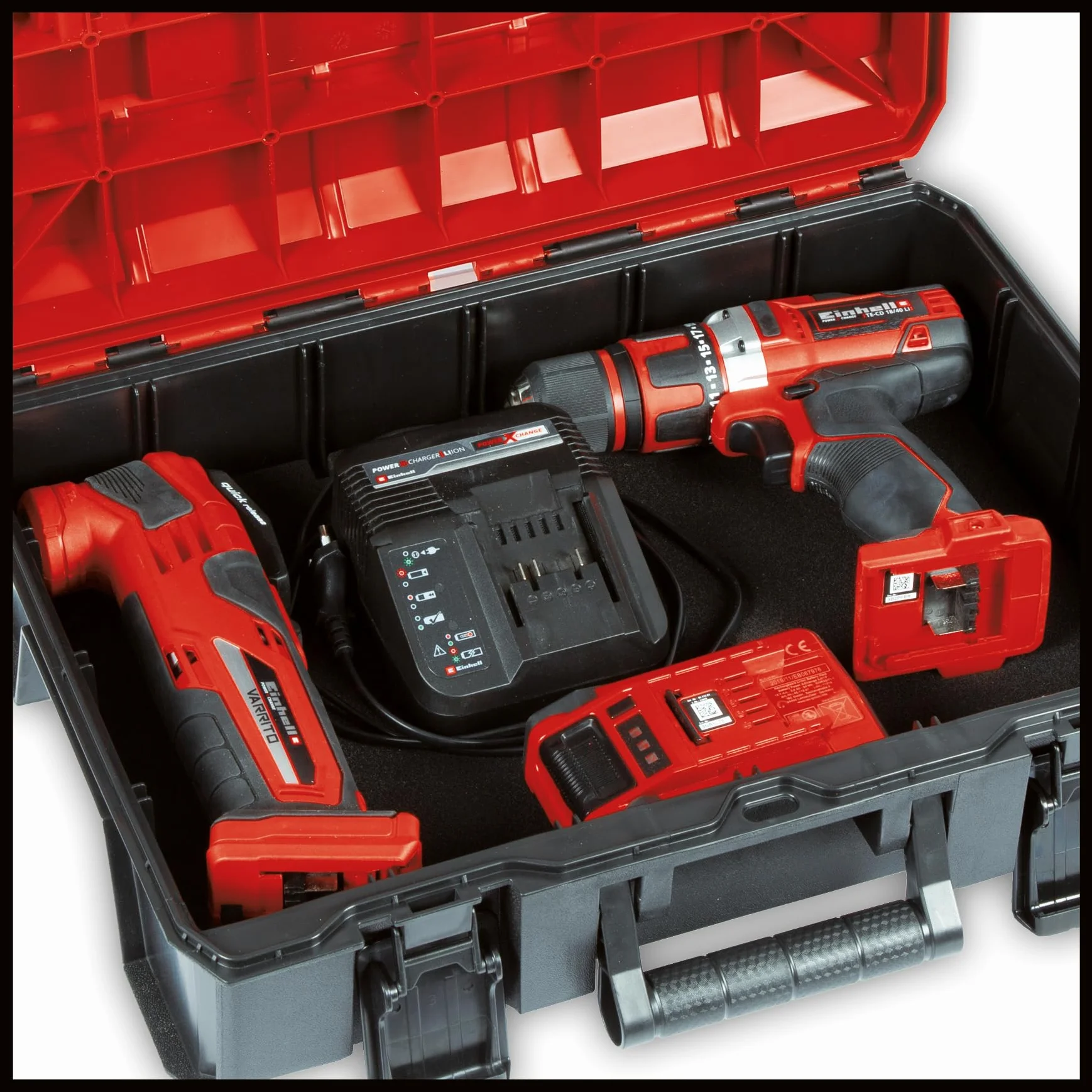 Einhell Maletín E-Case (System Box) espuma (sistema de enclavamiento, 2 insertos de espuma, diseño protegido contra salpicaduras de agua, resistencia al calor y al impacto, 2 agarres plegables)