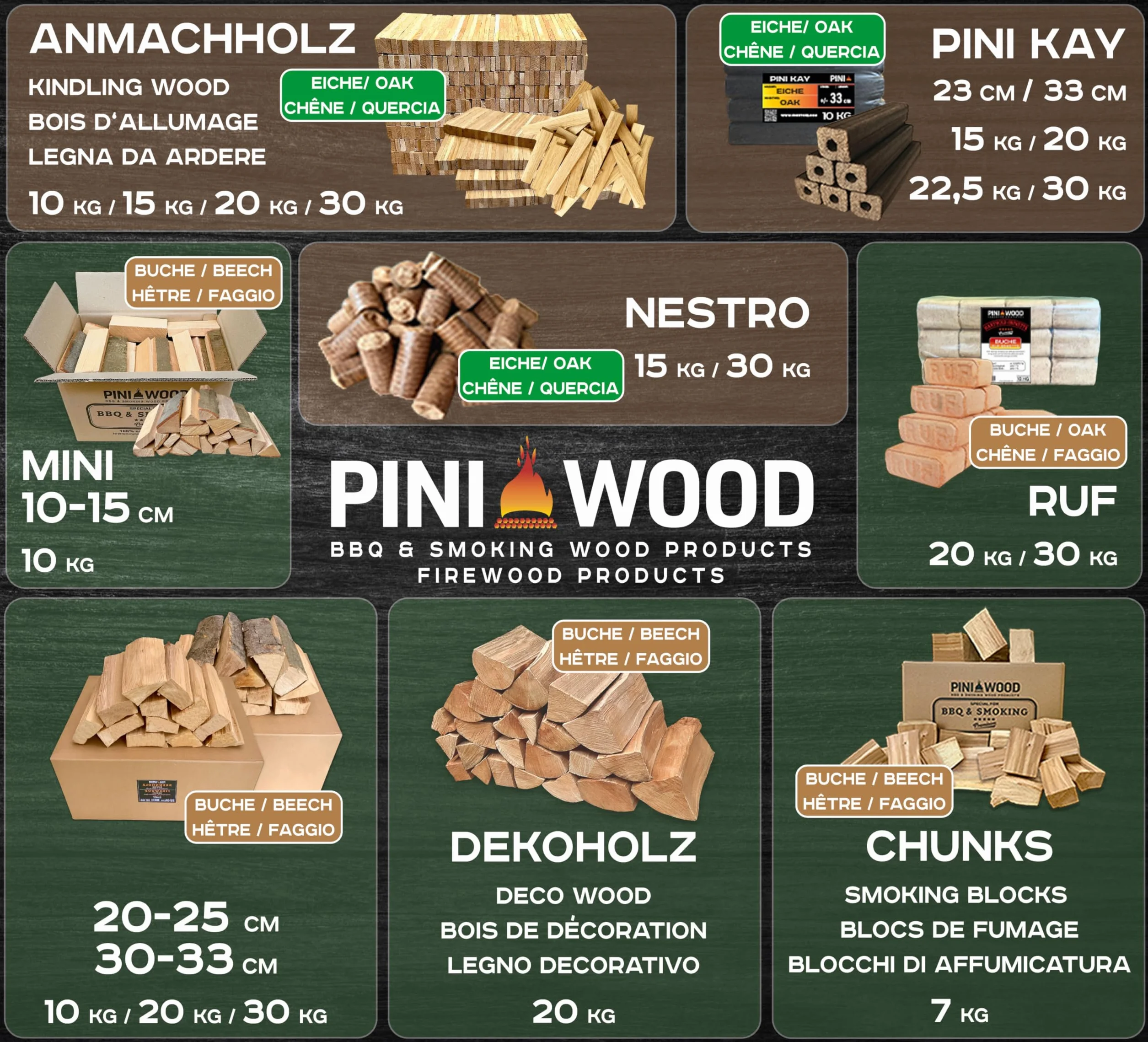 PINI Mini leña de haya seca 15 cm para horno de pizza portátil 10 kg