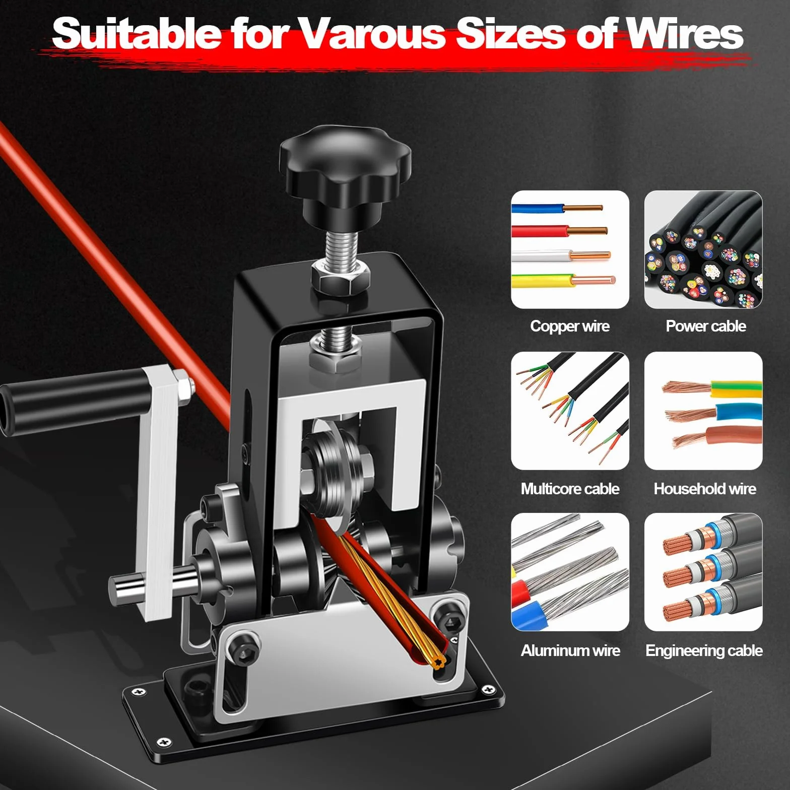 Maquina Pelacables Cobre Automático Manual, 1-25 mm Pela Cables de Electricidad, Cable de 1-25 mm de Diámetro con Manivela, Maquina de Pelar Profesional