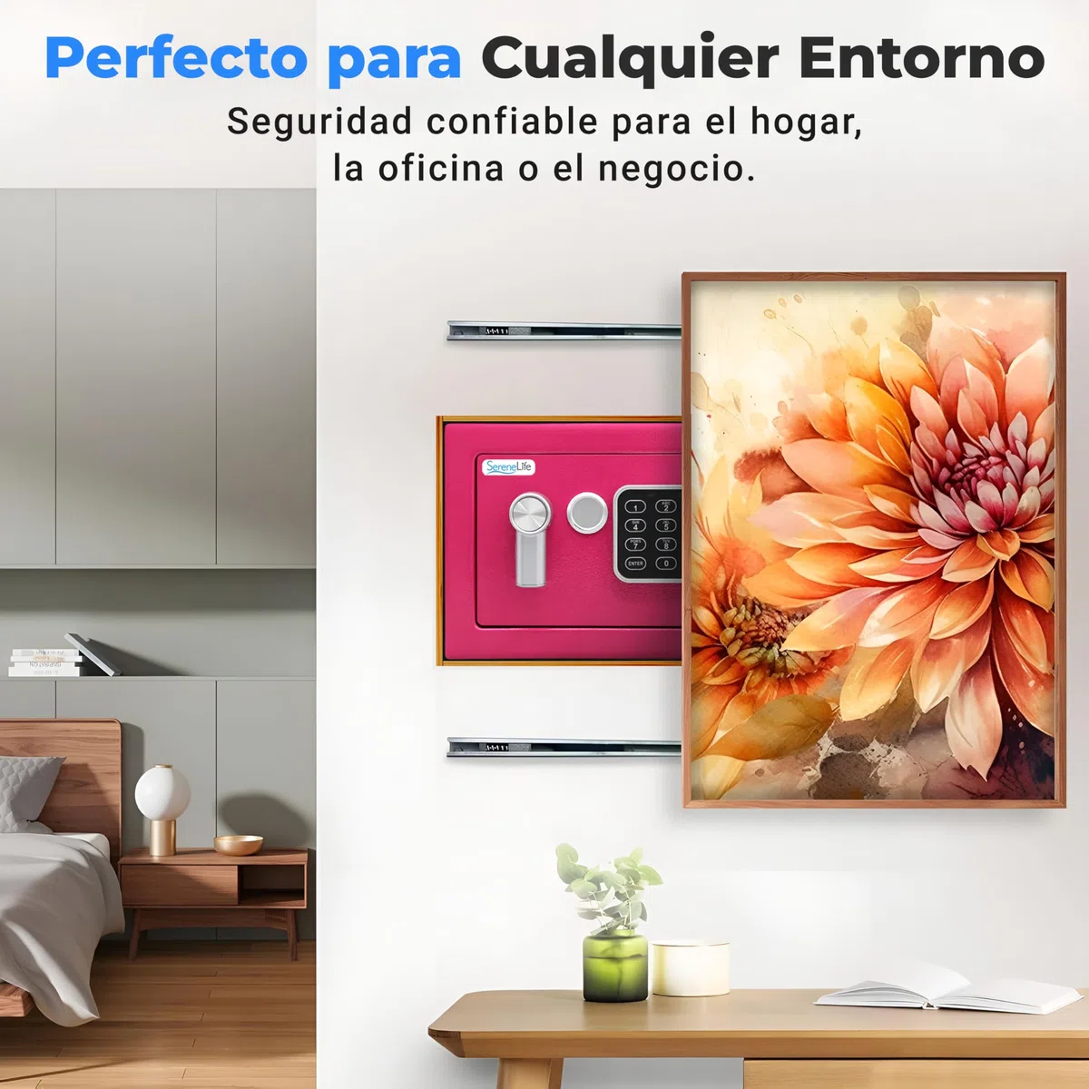 SereneLife, caja fuerte digital, De acero premium, Almacenamiento seguro para efectivo, Armas, Joyas, Ideal para hoteles, Gabinetes y uso domestico, Acceso electronico y mecanico, 2 llaves