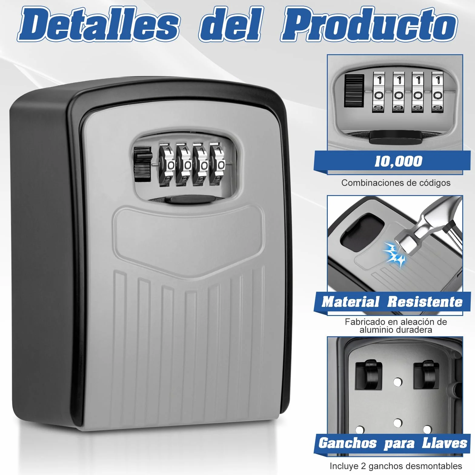 Caja de Seguridad para Llaves con Combinación de 4 Dígitos, Montaje en Pared, Almacenamiento Seguro para Hogar