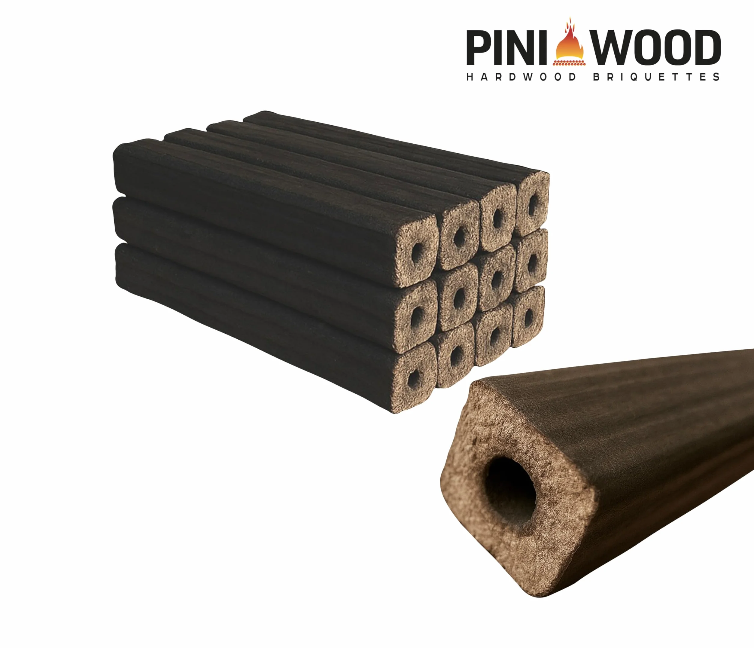 PINI Kay Briquets de roble de 33 cm de largo, cuadrados con orificio de extracción, 10 kg de briquetas de madera dura, leña, briquetas de madera, roble, para chimenea, estufa, fogata, parrilla