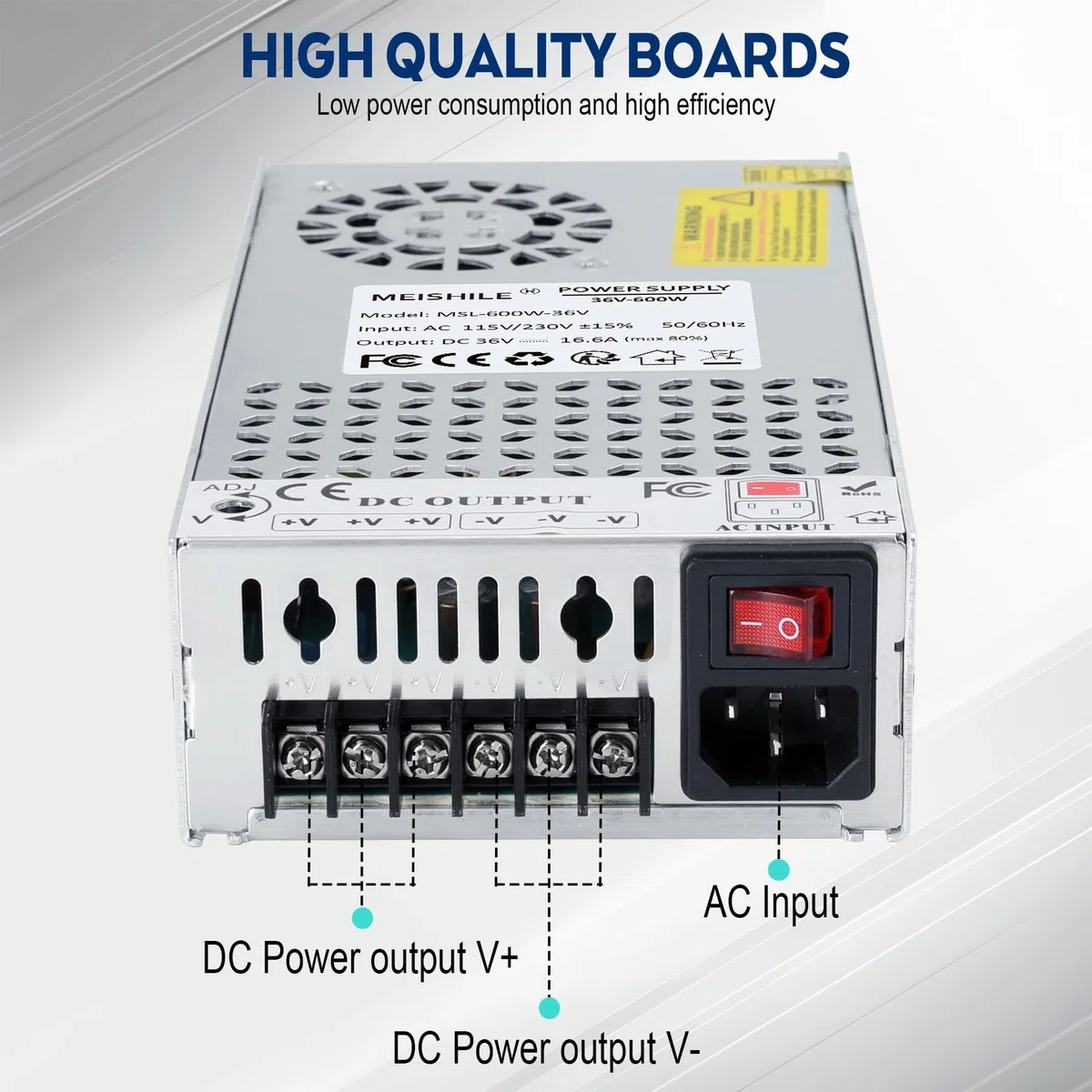36V 16.6A 600W Fuente de Alimentación Transformador, Fuente de alimentación Adaptador, 220V CA a CC 36V Transformador Convertidor para CCTV, LED Luz de barra Luces, Amplificador, Altavoz, Máquina