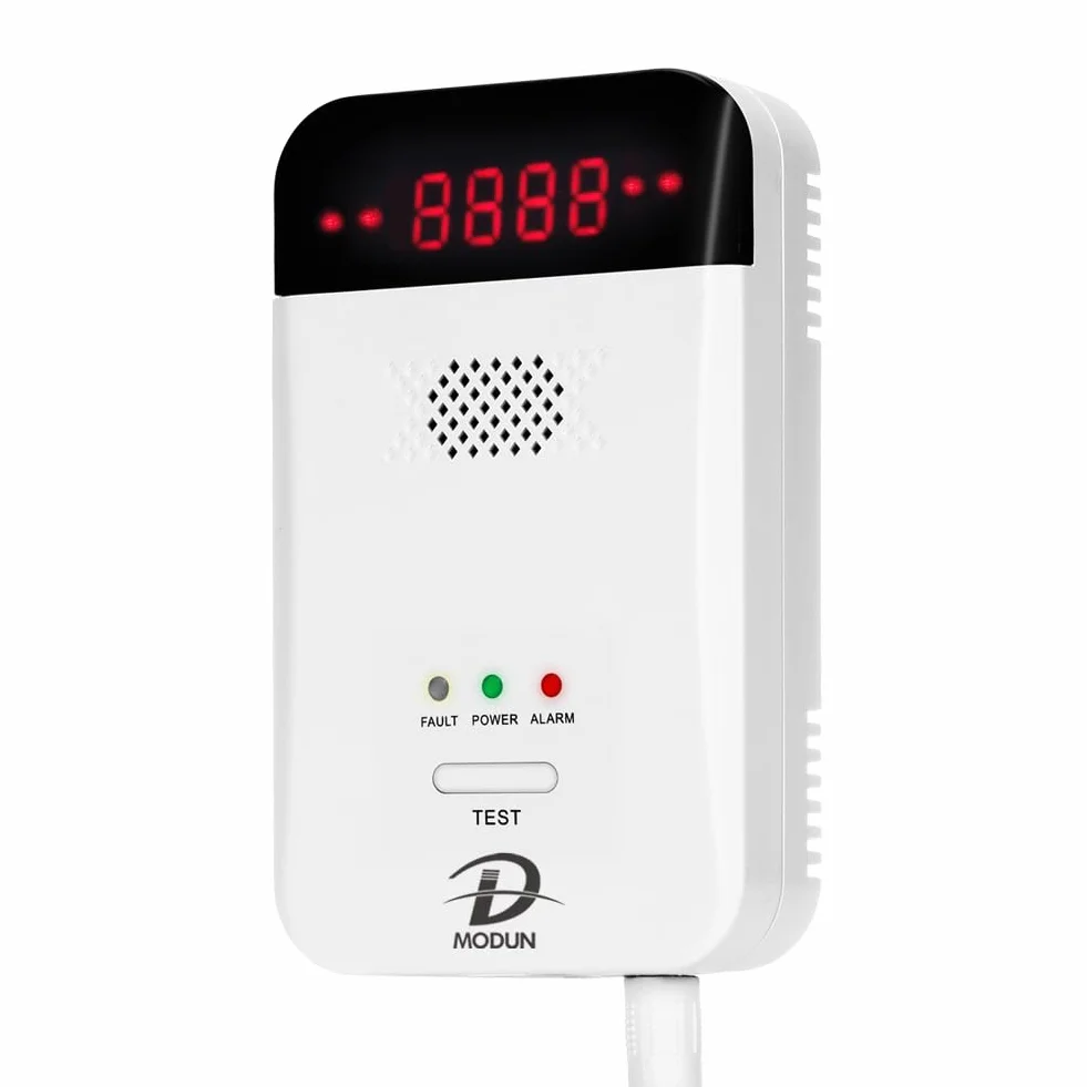 D MODUN - Detector de Gas, Gas Natural | LPG | Detector de fugas de gas de carbón, monitor de gas con enchufable con alarma de sonido y pantalla LED, alarma de gas combustible metano propano butano