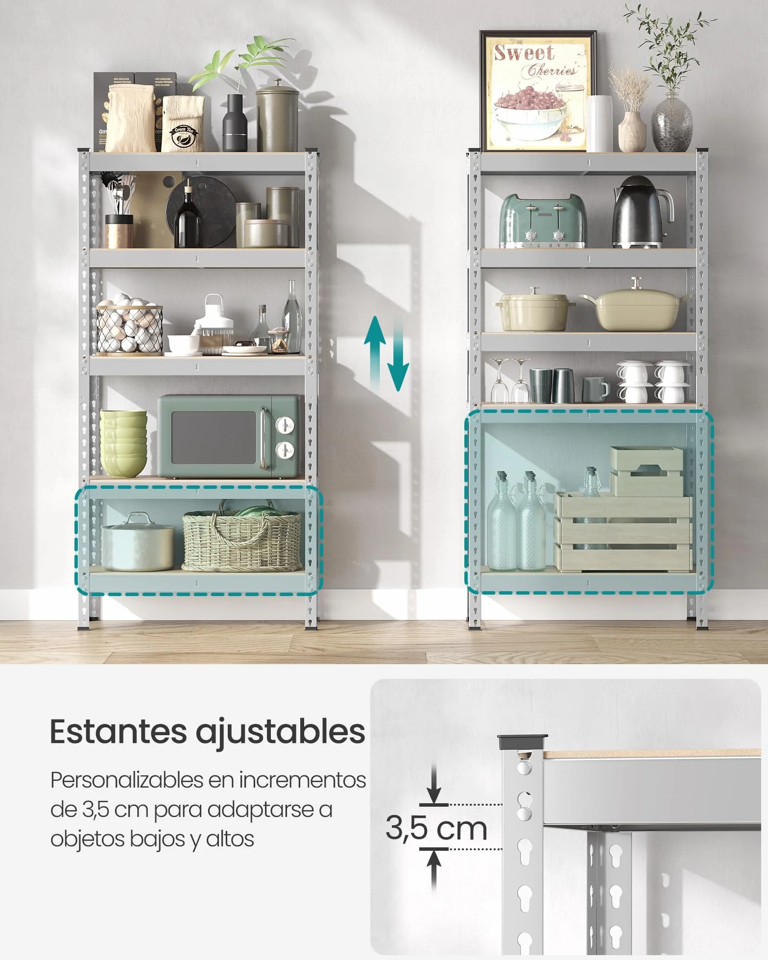 SONGMICS Estantería de 5 Niveles, Estantería de Almacenamiento, Montaje sin Tornillos, Estantes Ajustables, 30 x 75 x 150 cm, Carga de 875 kg, para Garaje, Cobertizo, Bodega, Plata GLR300E01