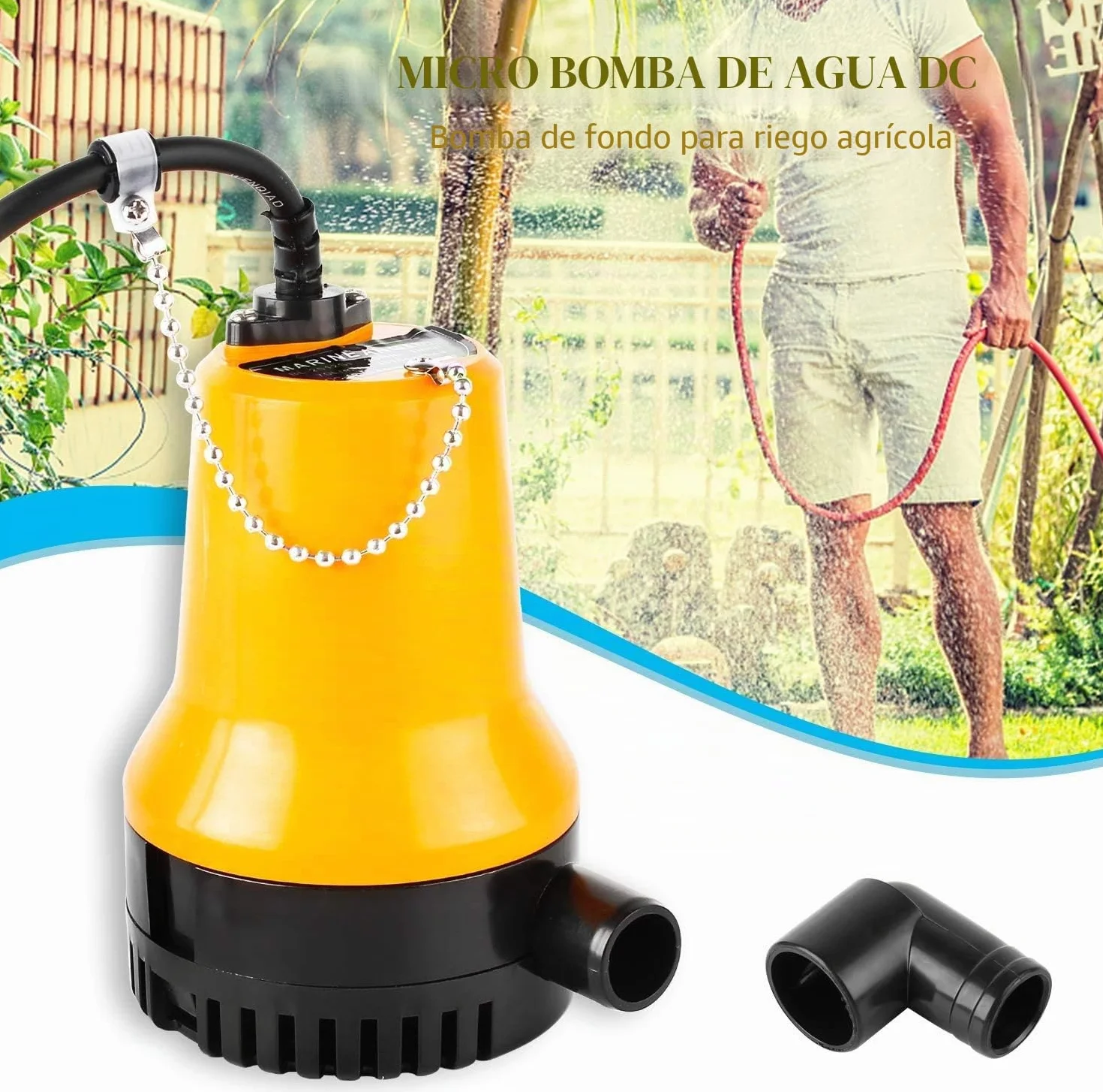 Bomba sumergible DC 12V 60W 3600L/h para estanque con cable 1,3 m
