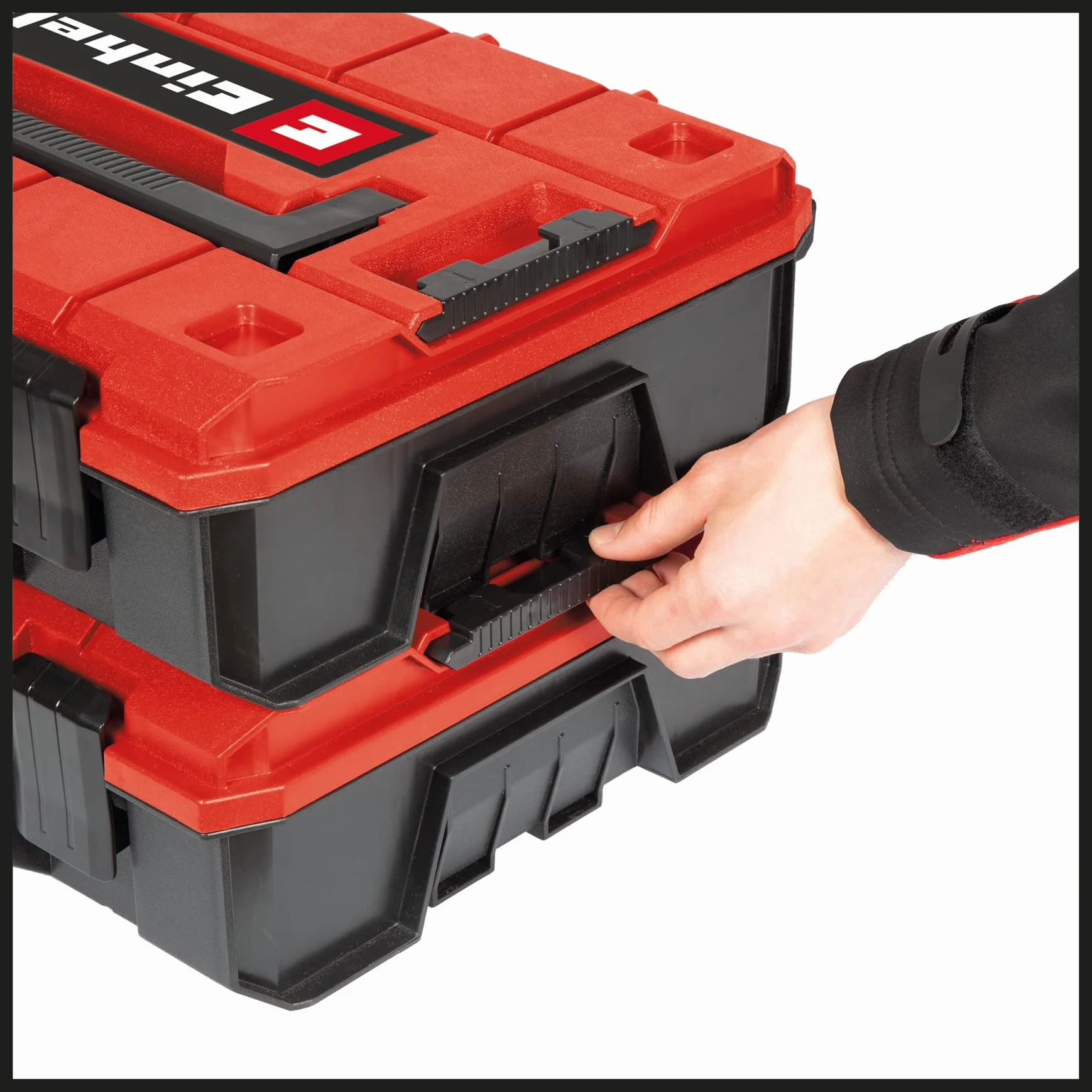 Einhell Maletín E-Case (System Box) espuma (sistema de enclavamiento, 2 insertos de espuma, diseño protegido contra salpicaduras de agua, resistencia al calor y al impacto, 2 agarres plegables)