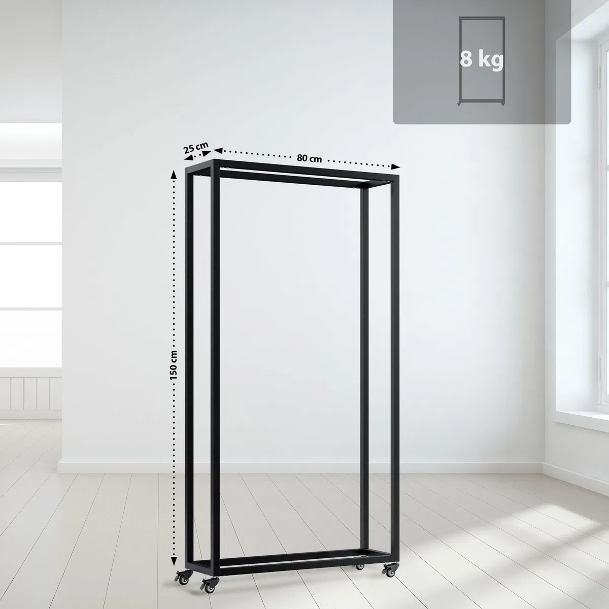 CLP Leñero metálico Interior con Ruedas Hilta, Soporte para Troncos de Metal Resistente, Almacenamiento de leña en el salón, Color:Negro, Tamaño:25x80x150 cm