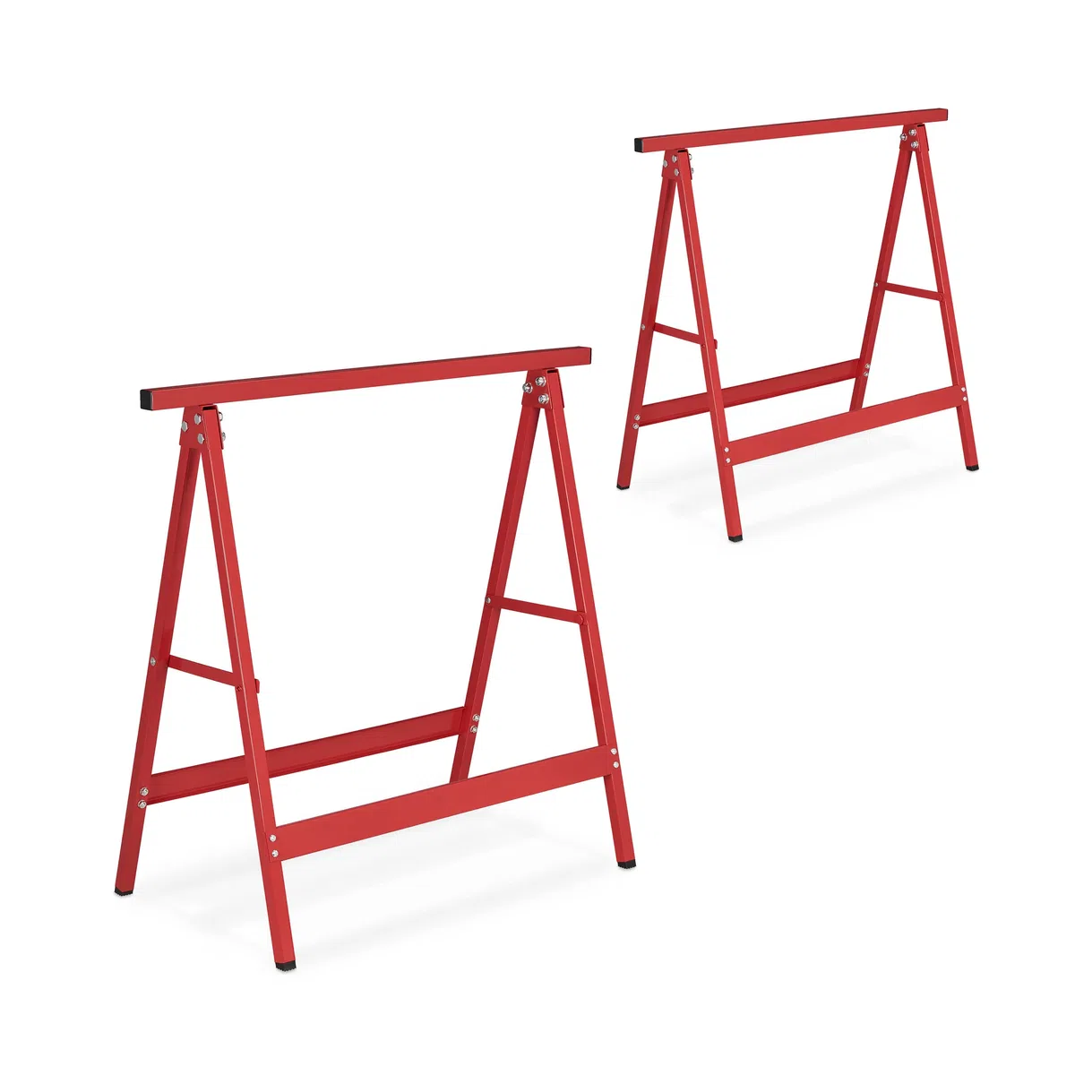 Relaxdays Caballete Plegable, Set de 2, 75 x 78 x 40 cm, Carga Máx. 100 kg, Borriquetas Plegables de Taller, Acero, Rojo