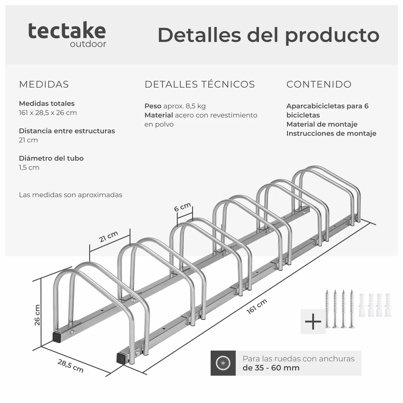 TecTake® Aparcamiento para Bicicletas Carretera o Montaña, Soporte Bicicletas Suelo, Bike Stand, Construcción de Acero Estable, Montaje Fácil, Soporte Bicicleta