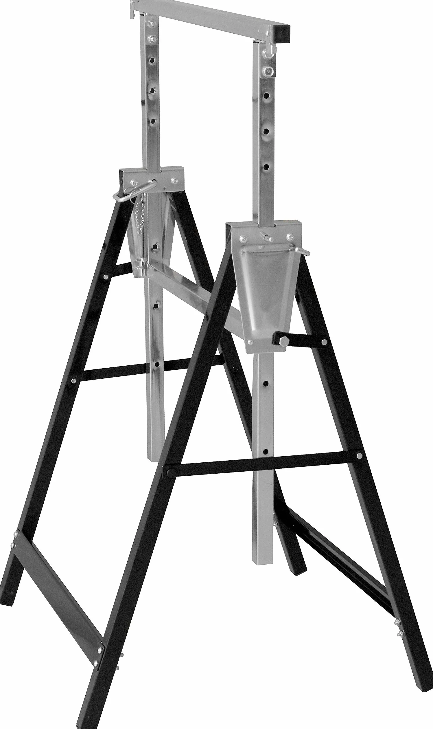 Meister Soporte de Metal 200 kg - Plegable - Altura de trabajo variable de 800 a 1300 mm - Ajuste de altura de 7 niveles - Con ganchos de seguridad/Soporte telescópico / 5258110