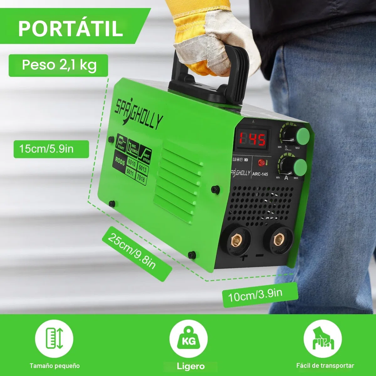 Mini Soldador Inversor 2 en 1, Arc Lift TIG con 145 amperios, tecnología IGBT, pantalla digital LED, arranque caliente antiadherente, maquina de soldar electrodo ARC-145