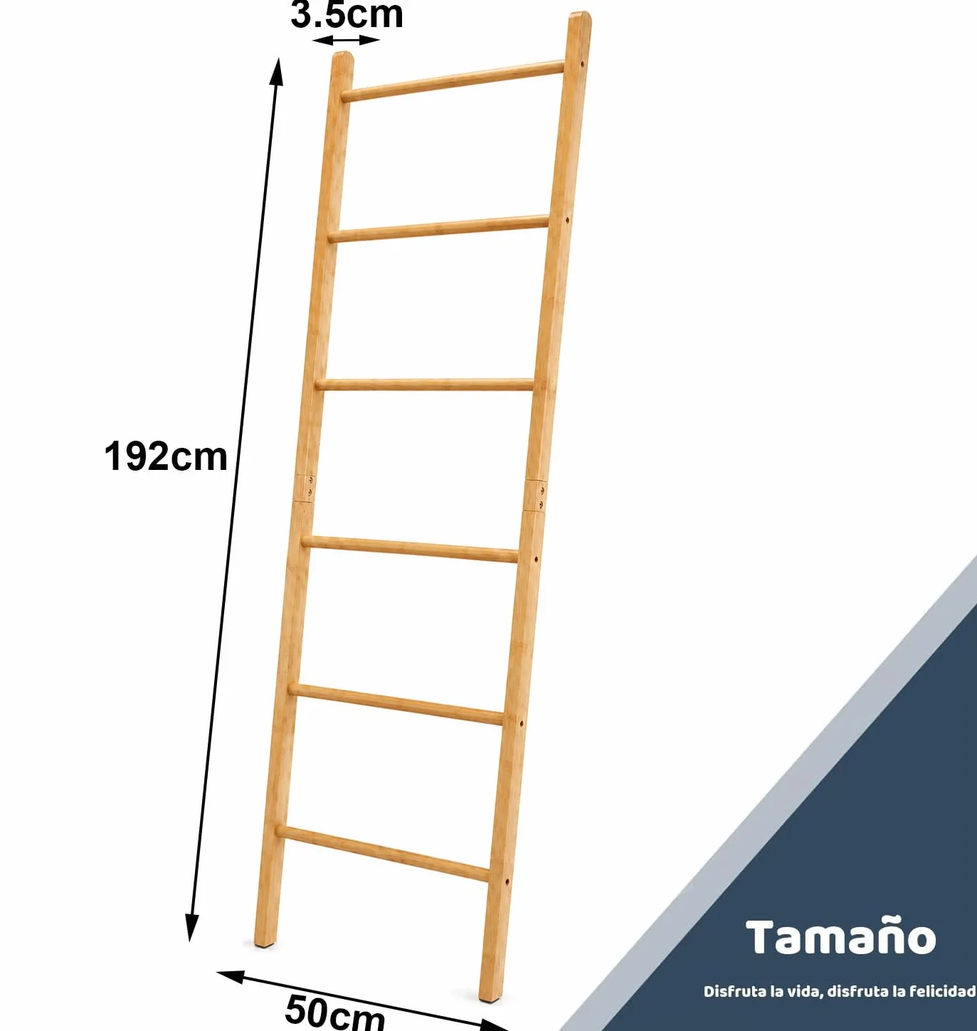Toallero Escalera de 6 Niveles de Bambú, Estantería Inclinada, 192x50x3.5 cm para Baño Hogar