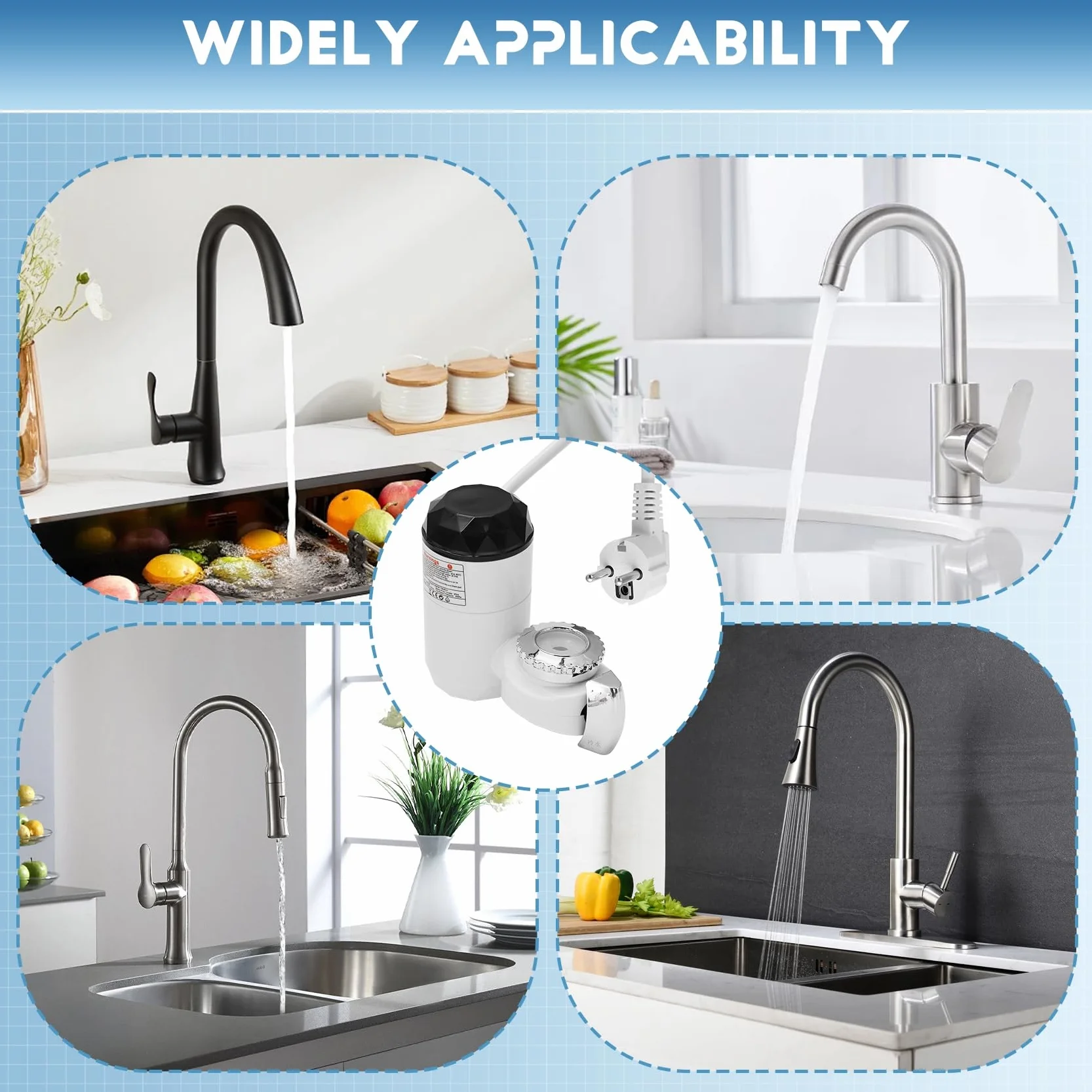 Calentador de Agua Eléctrico con Pantalla de Temperatura para Cocina, Calentamiento Instantáneo Sin Tanque, Enchufe UE